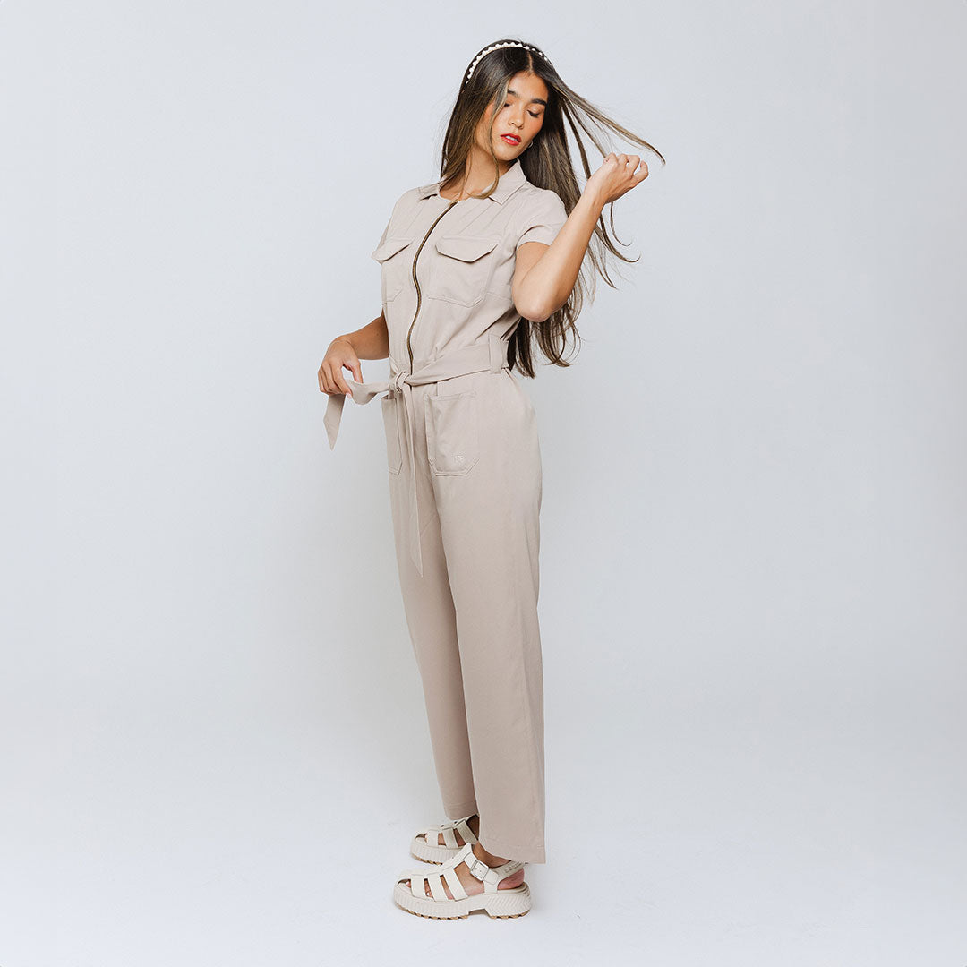 Stylish Women's City Jumpsuit in Cobblestone - Casual One-Piece Romper for Urban Outings & Weekend Brunch