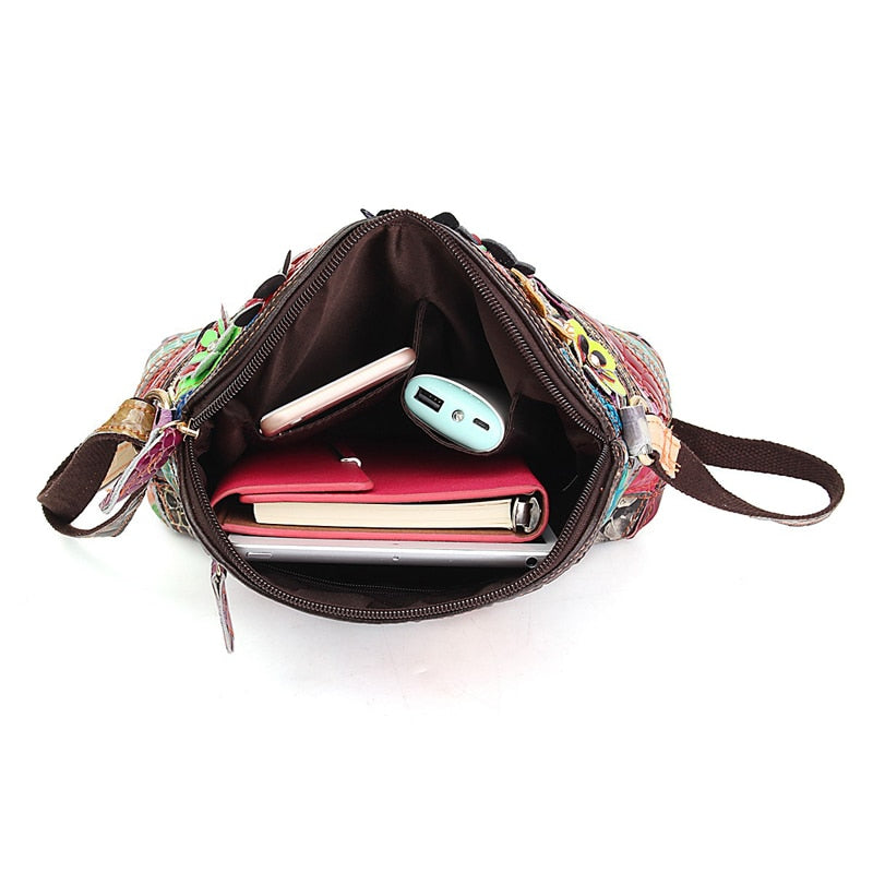 Stylish Women's Patchwork Genuine Leather Handbag - Fashionable Crossbody Purse for Work, Travel & Everyday Use