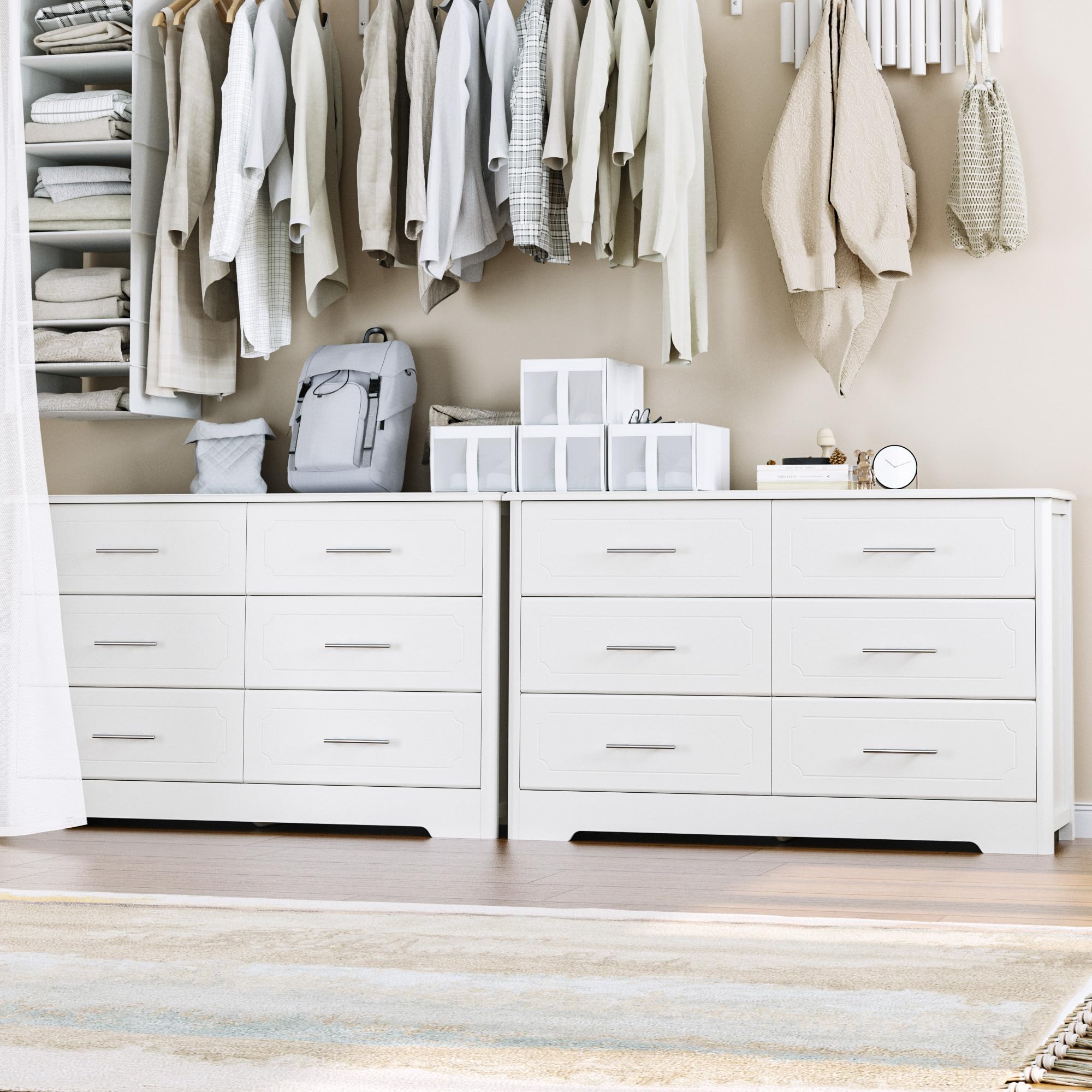 HOSATCK 6-Drawer Dresser - Modern White Wooden Chest of Drawers with Metal Handles, Bedroom Storage Organizer for Clothes, Towels & Linens | Perfect for Master Bedroom, Guest Room & Dormitory (Trapezoid/White)