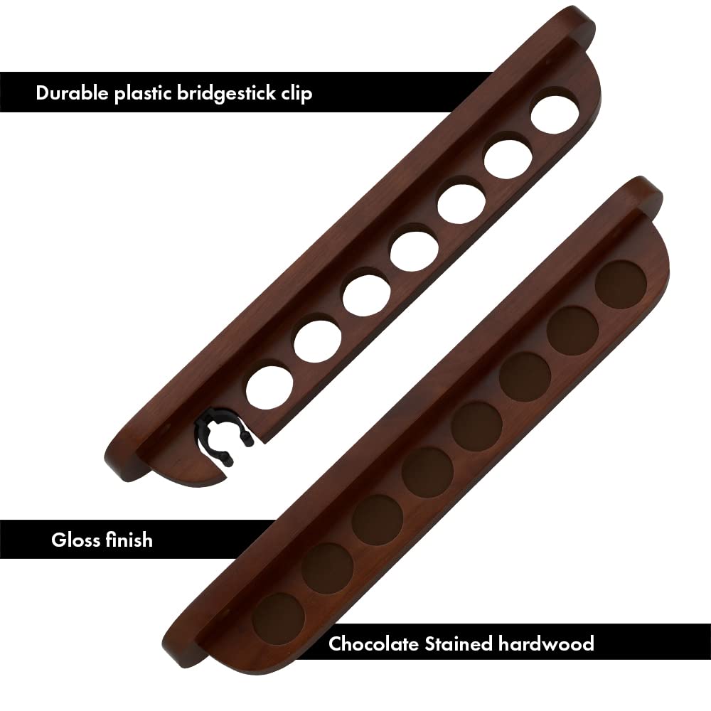 7-Piece Stained Wood Pool Cue Wall Rack with Secure Clip - Perfect for Billiards Room, Game Room, or Man Cave Decor