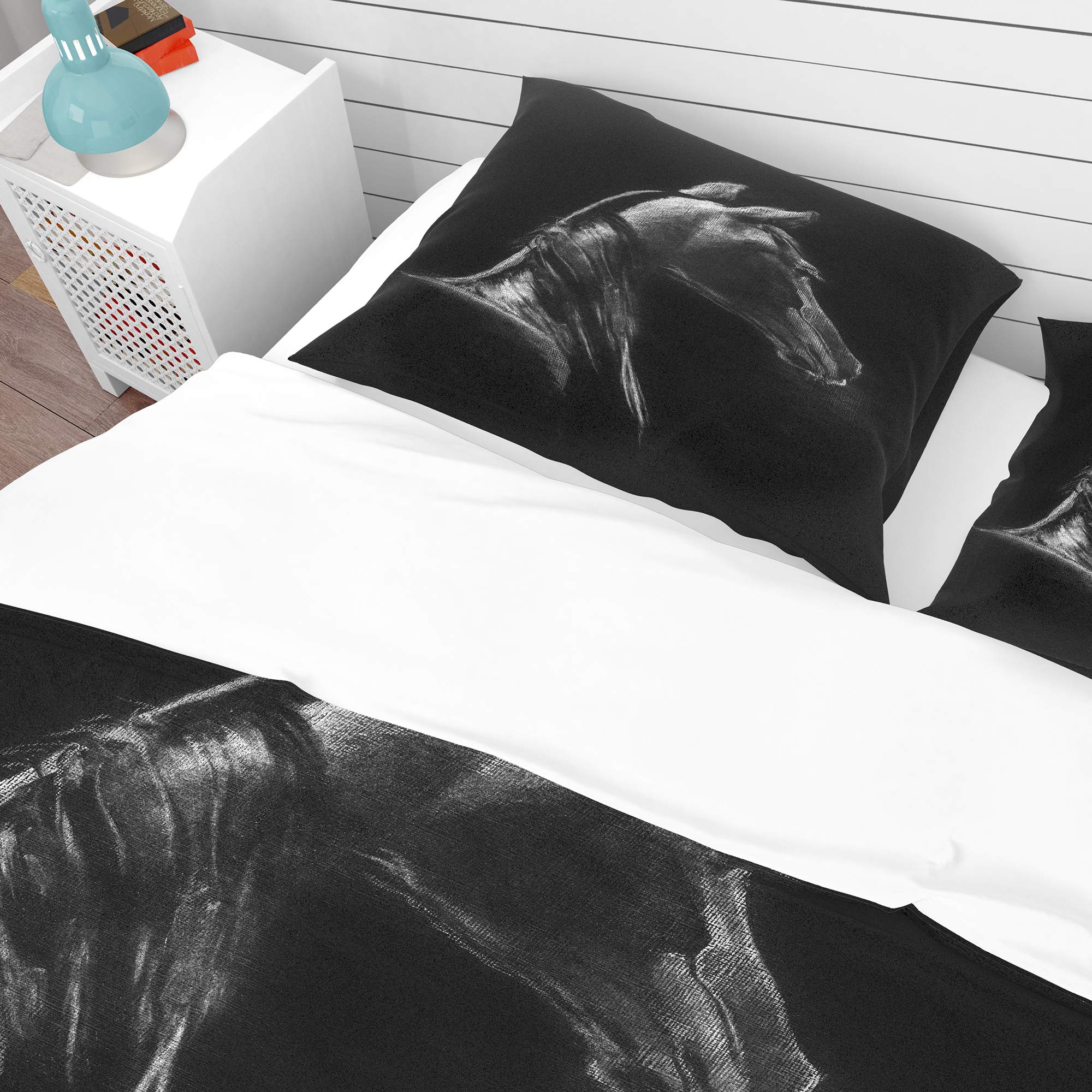 Black Horse Traditional Duvet Cover Set - Twin Size 3-Piece Animal Print Bedding | All-Season Comfort for Kids' Rooms, Guest Bedrooms & Themed Decor