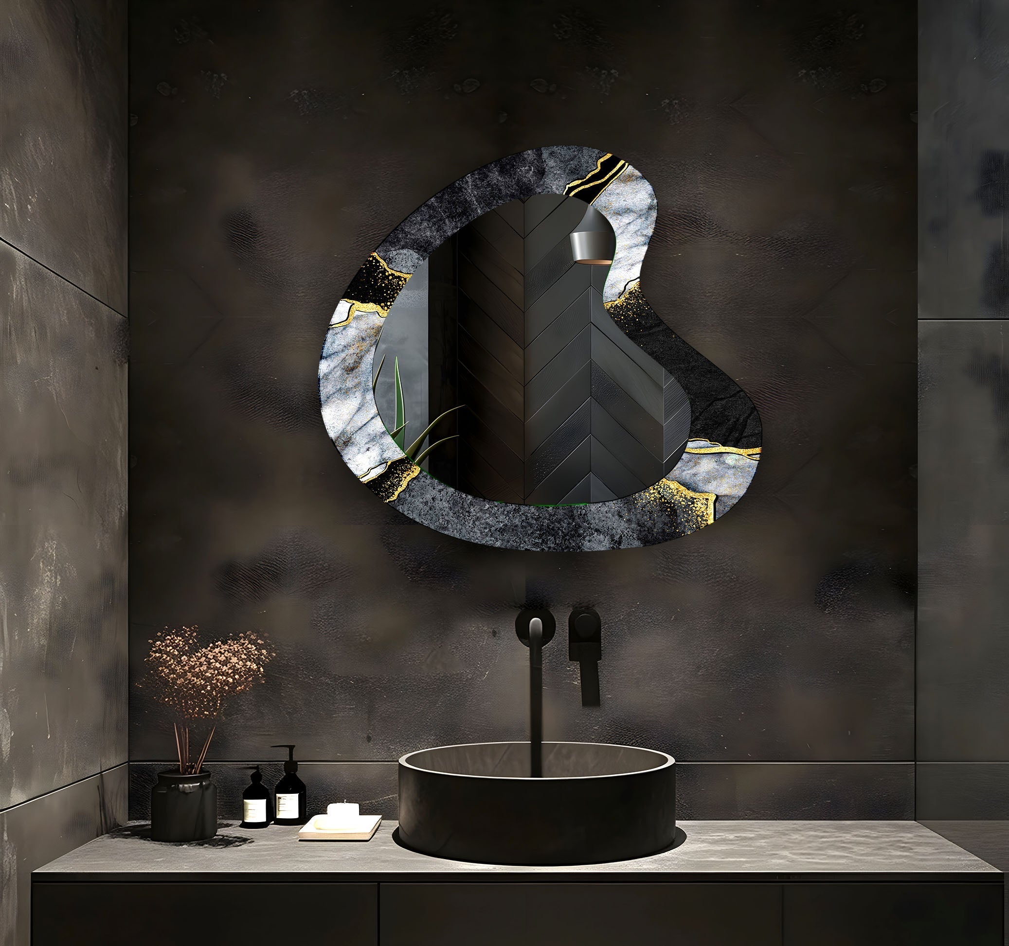 Elegant Black Marble Aesthetic Glass Wall Mirror - Modern Home Decor for Bedroom, Bathroom & Entryway