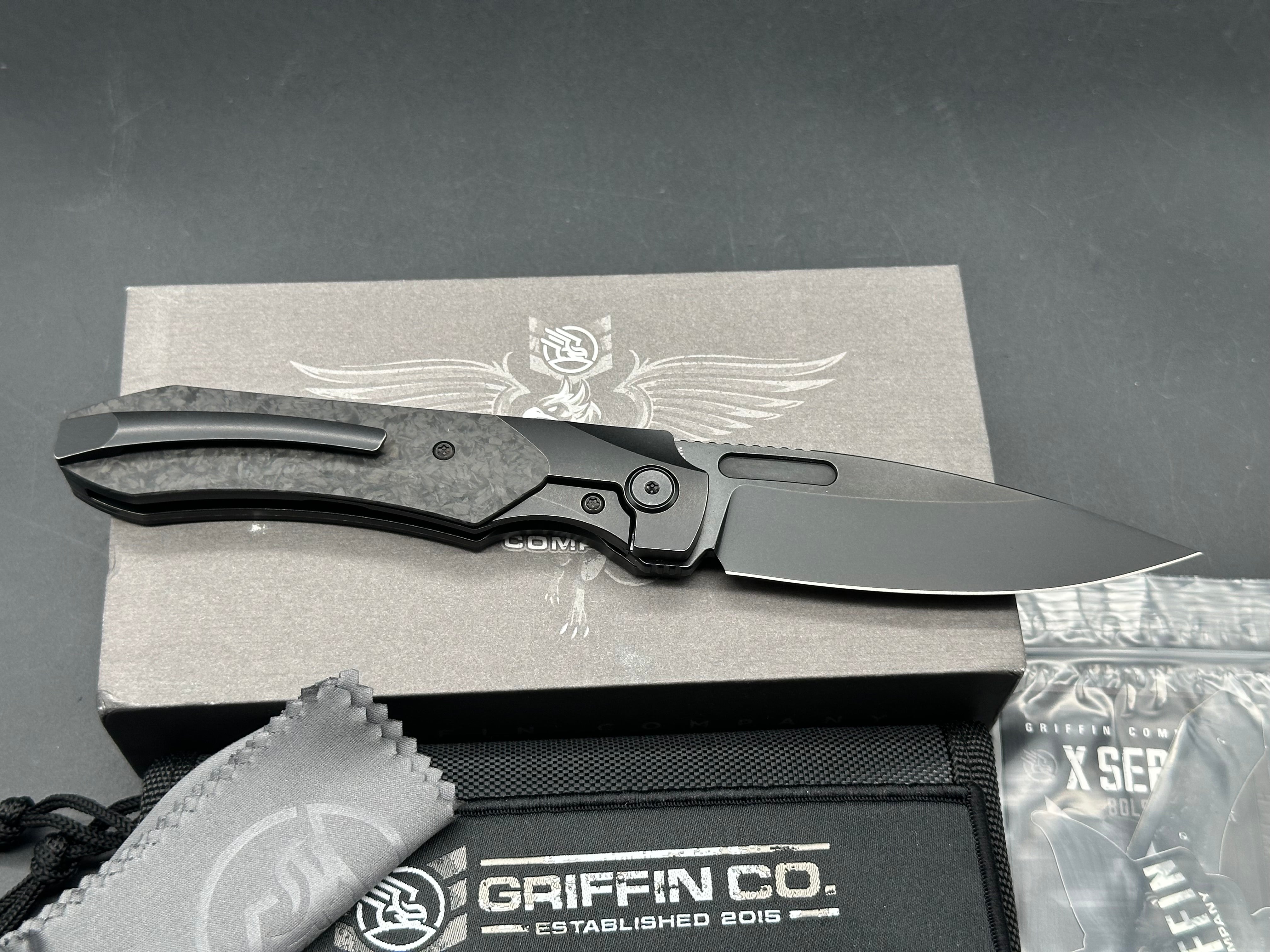 Premium Griffin X Series Folding Knife - Blackwashed CPM Magnacut Blade, Titanium Bolster Lock & Marbled Carbon Fiber Handle | EDC, Outdoor Survival, Camping & Tactical Use