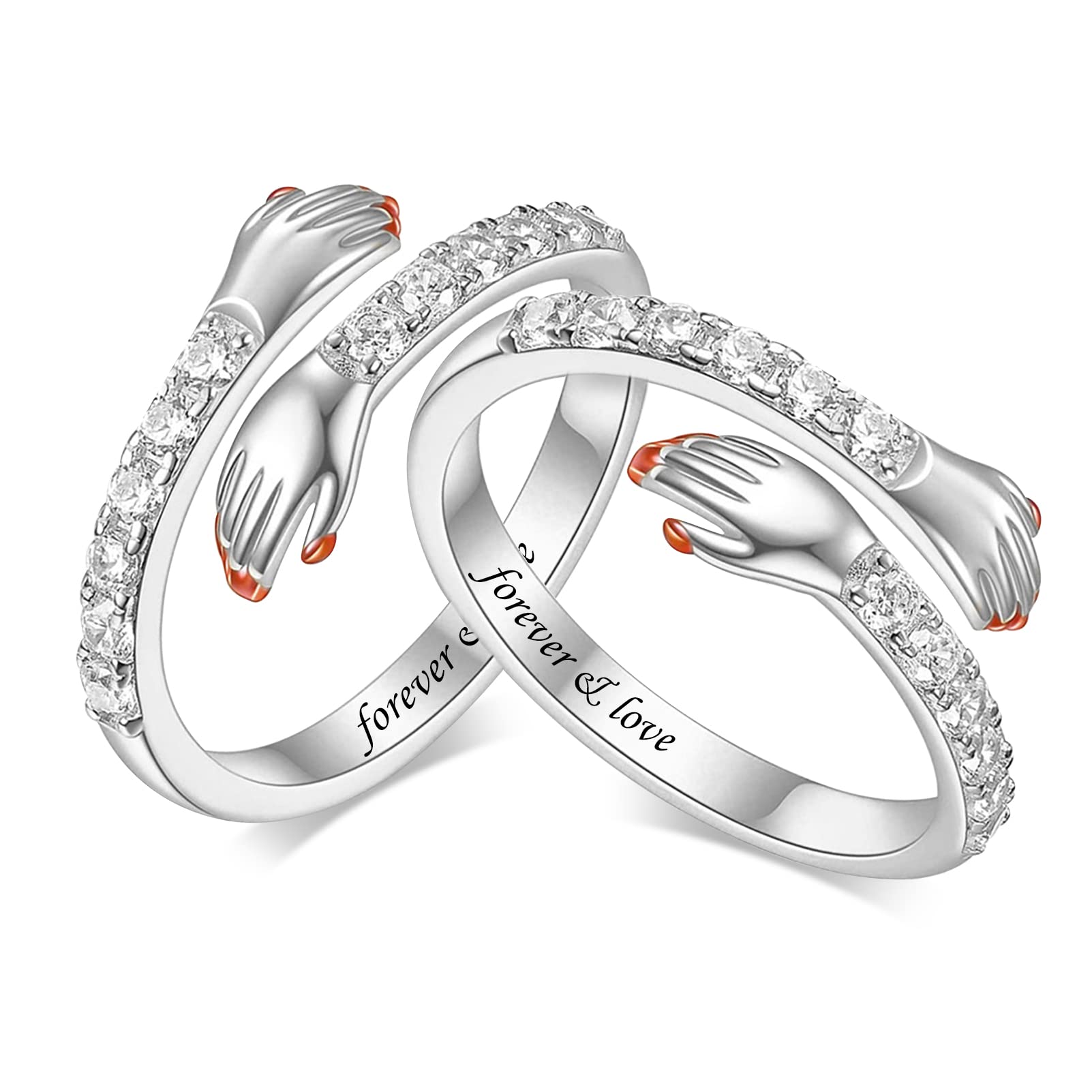 BAUMA AUTO Personalized Couple Rings Set - Engraved Sterling Silver Promise Rings for Men & Women - Wedding & Engagement Rings - Perfect for Anniversaries, Proposals & Romantic Gifts