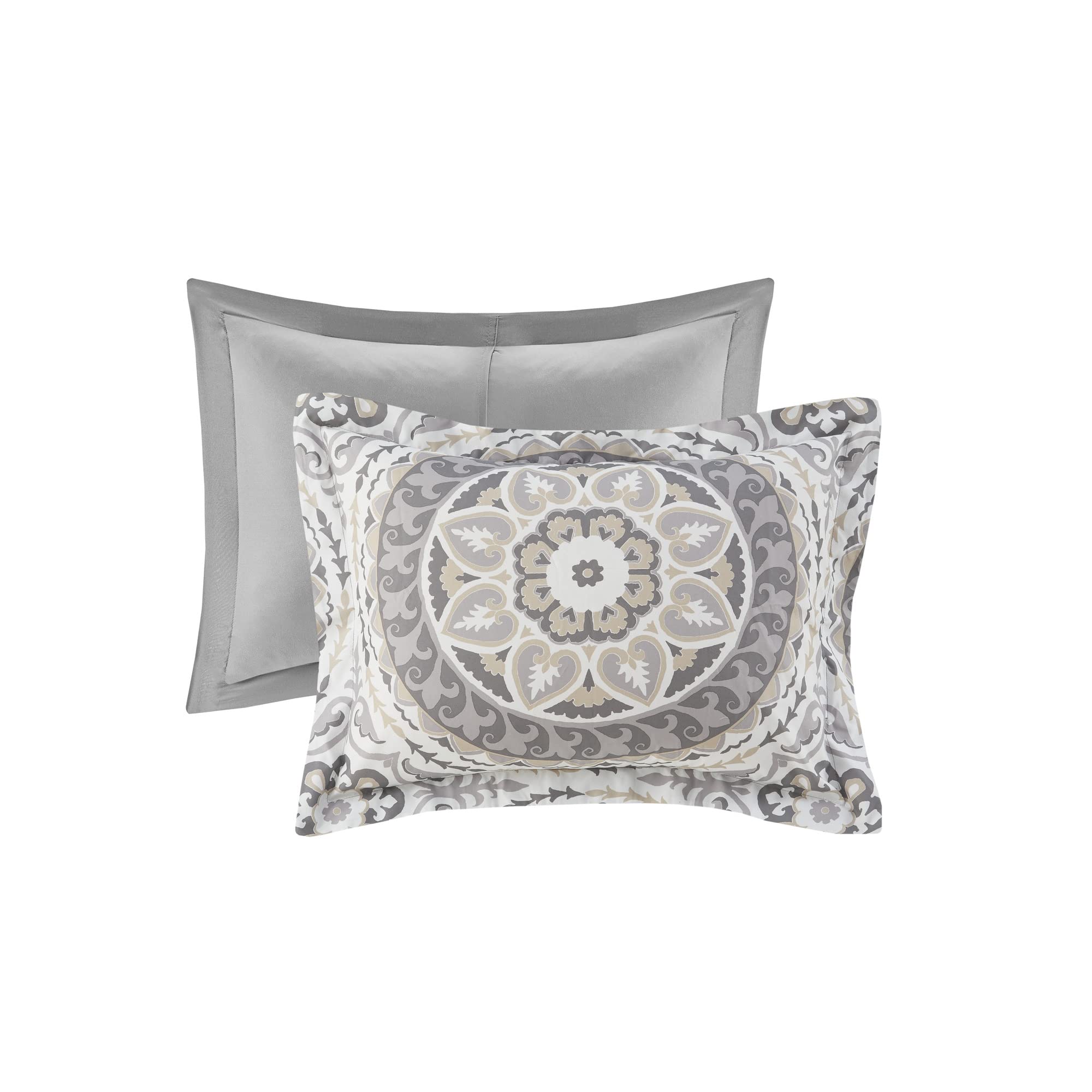 Madison Park Essentials Serenity 9-Piece King Size Bed in a Bag Comforter Set - Medallion Damask Design, All Season Cotton Bedding with Sheet Set & Bedskirt (104