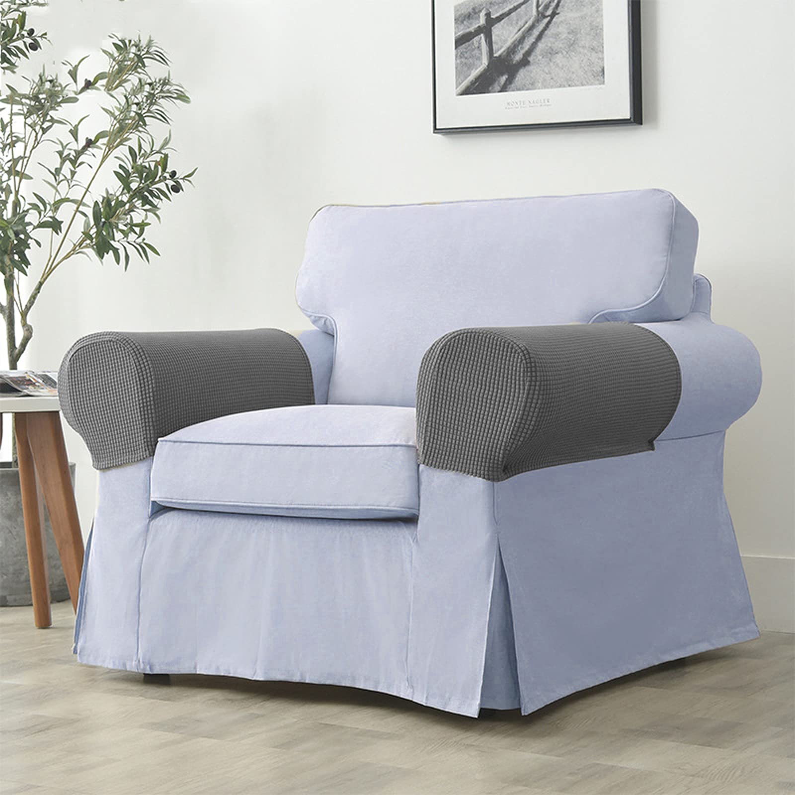 2-Pack Stretch Spandex Jacquard Sofa Arm Covers - Light Brown Recliner Chair & Couch Armrest Protectors for Home & Office Furniture - Perfect for Pets, Kids & Everyday Use
