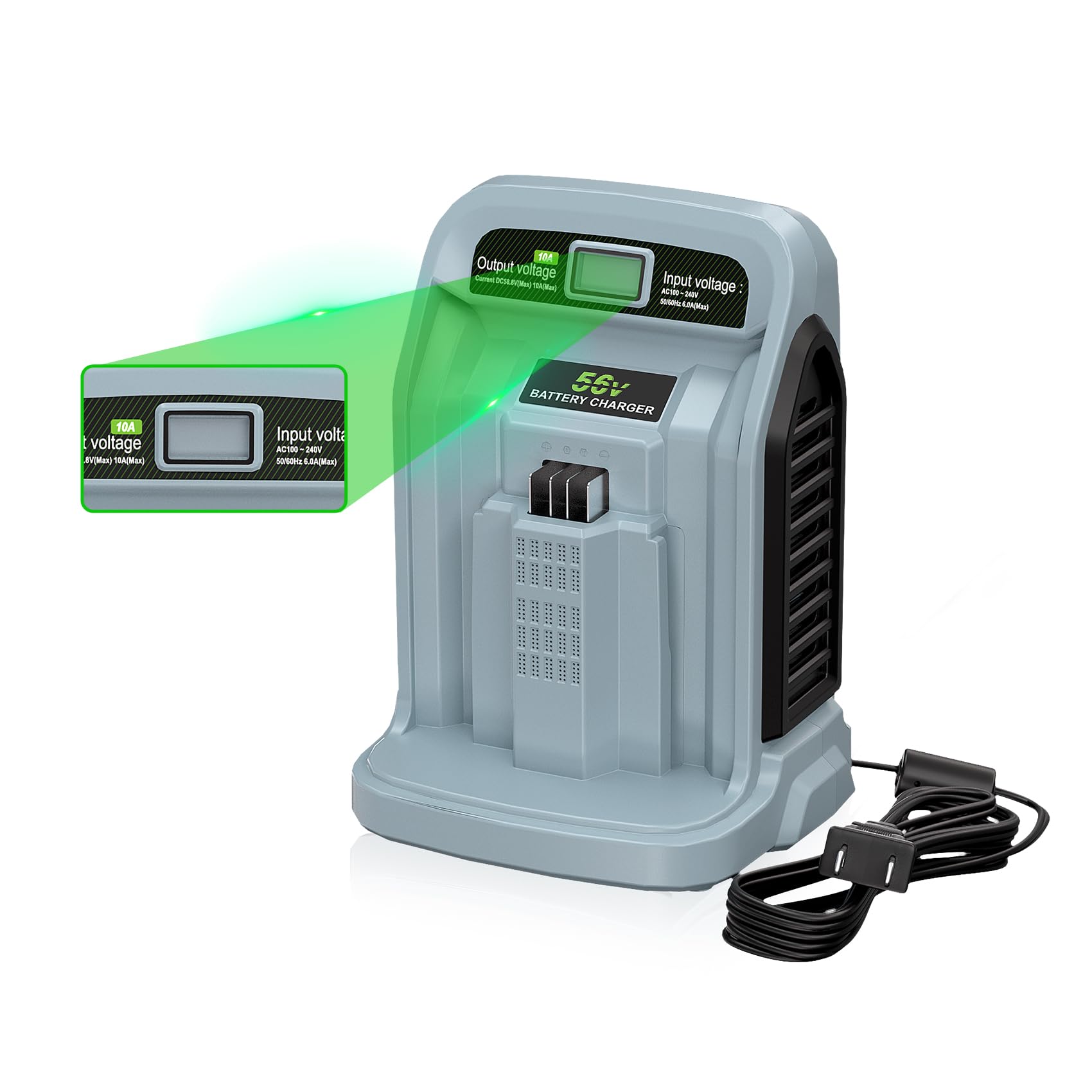 10A Fast Charger Replacement for EGO CH5500 56V Battery Charger - Compatible with EGO 56V Power+ Lithium-ion Batteries BA2800/BA4200/BA1400/BA2240/BA1120/BA4480T - Perfect for Lawn Mowers, Leaf Blowers & Outdoor Power Tools