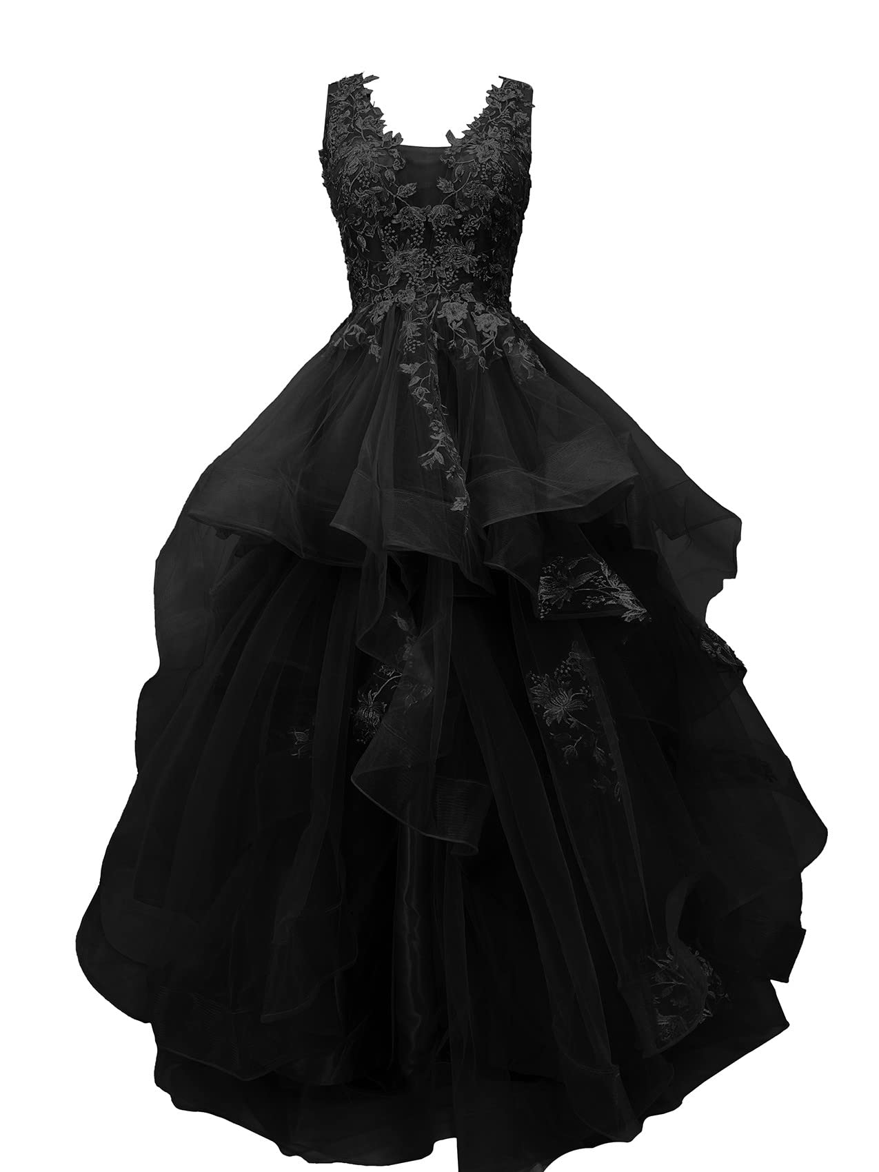 Elegant Women's Long Prom Dresses Ball Gown with V-Neck & Tulle Ruffles - Formal Evening Gown for Princess Party, Homecoming, Wedding Guest & Special Occasions