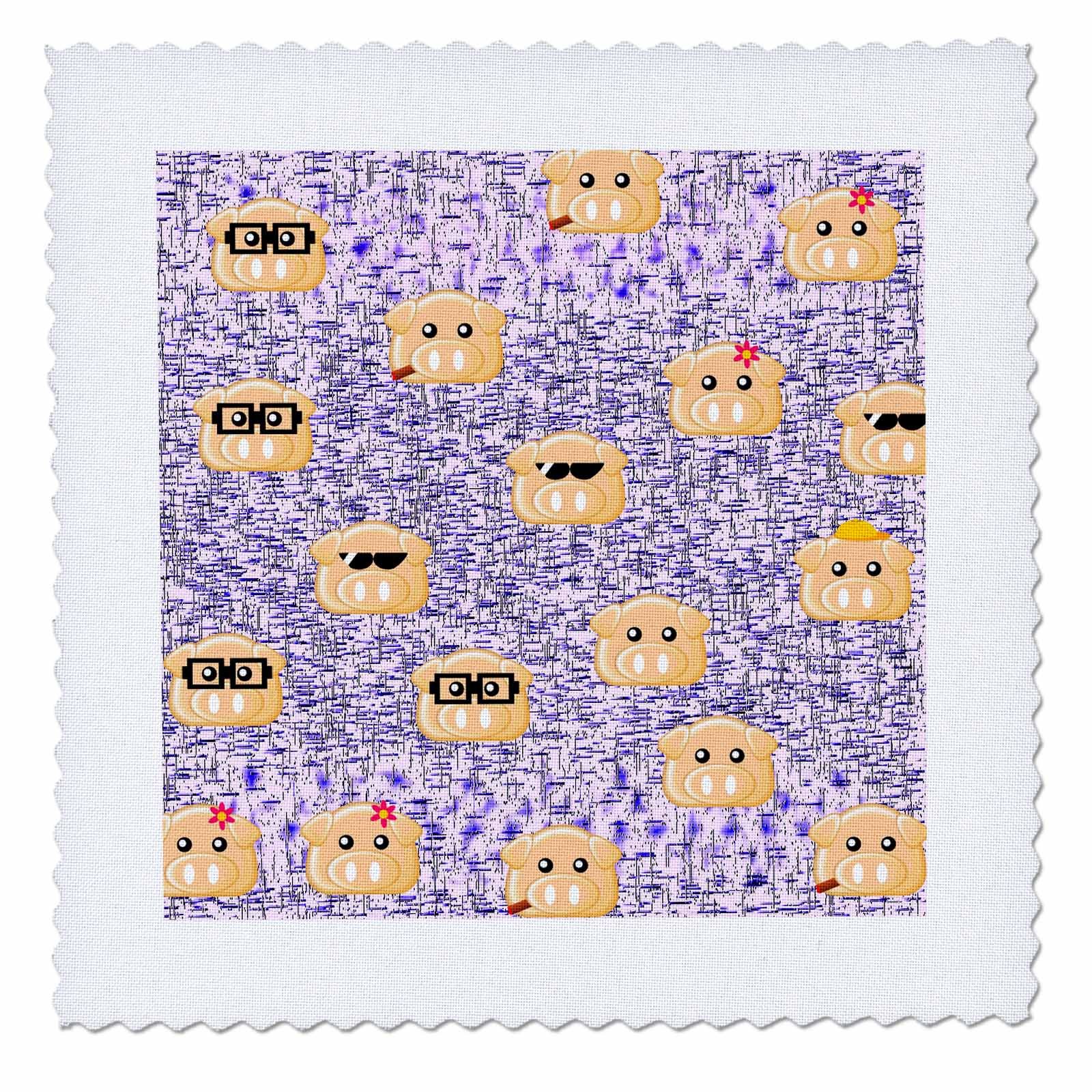 3D Rose Purple Pigs Quilt Square - 10x10 Inch Fabric Patch for DIY Quilting, Sewing, and Home Decor Projects