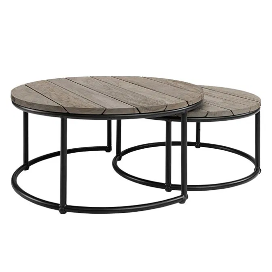 Premium Teak Outdoor Coffee Table Set of 2 - Weather-Resistant Round Patio Furniture for Garden, Poolside & Backyard Relaxation