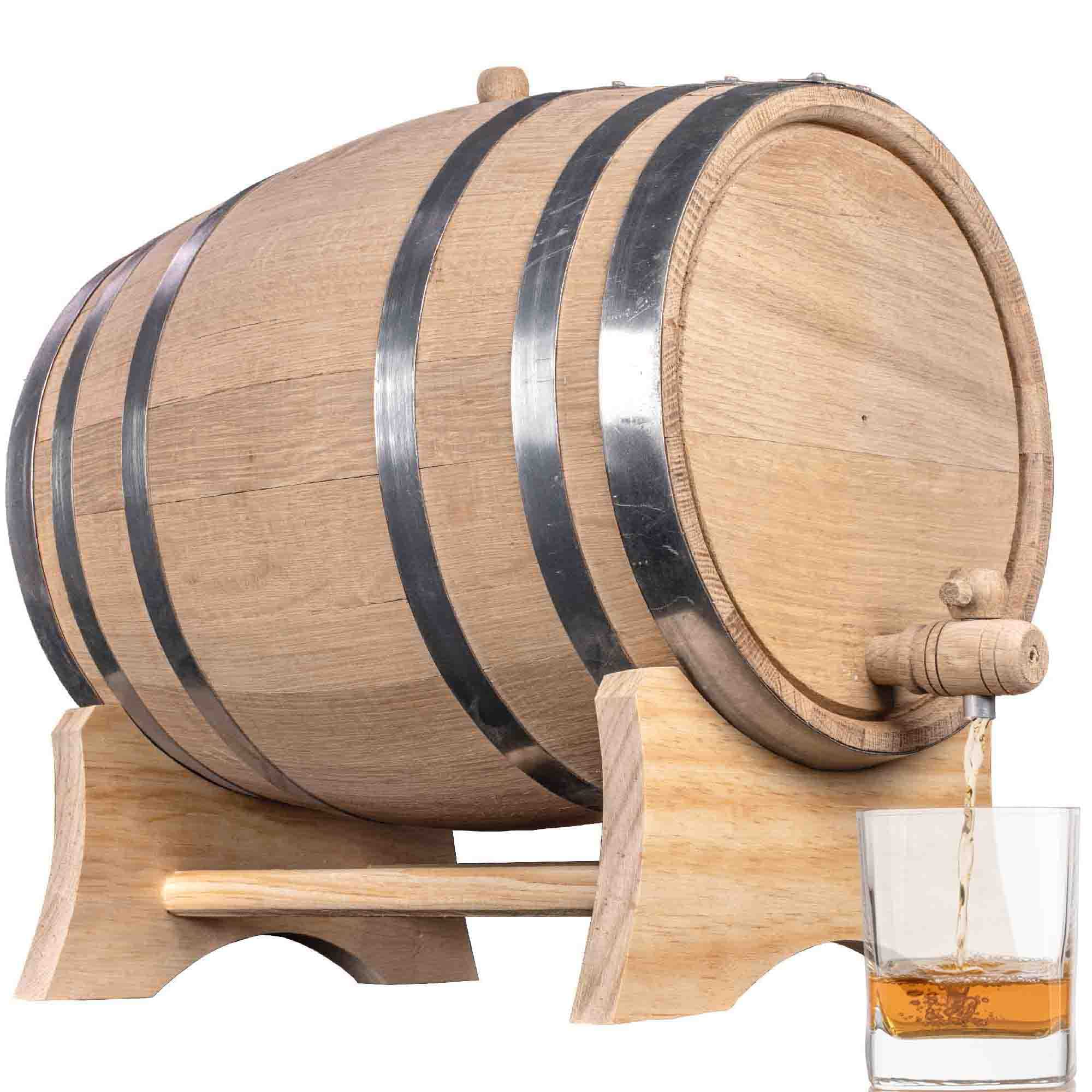 1 Gallon Oak Aging Barrel for Bourbon, Whiskey & Wine - Distillery Series with Steel Hoops, Unvarnished Finish - Includes Wood Stand, Bung & Spigot - Perfect for Home Brewers, Distillers & Winemakers - Ideal for Aging Spirits, Craft Cocktails & Home Bar Decor