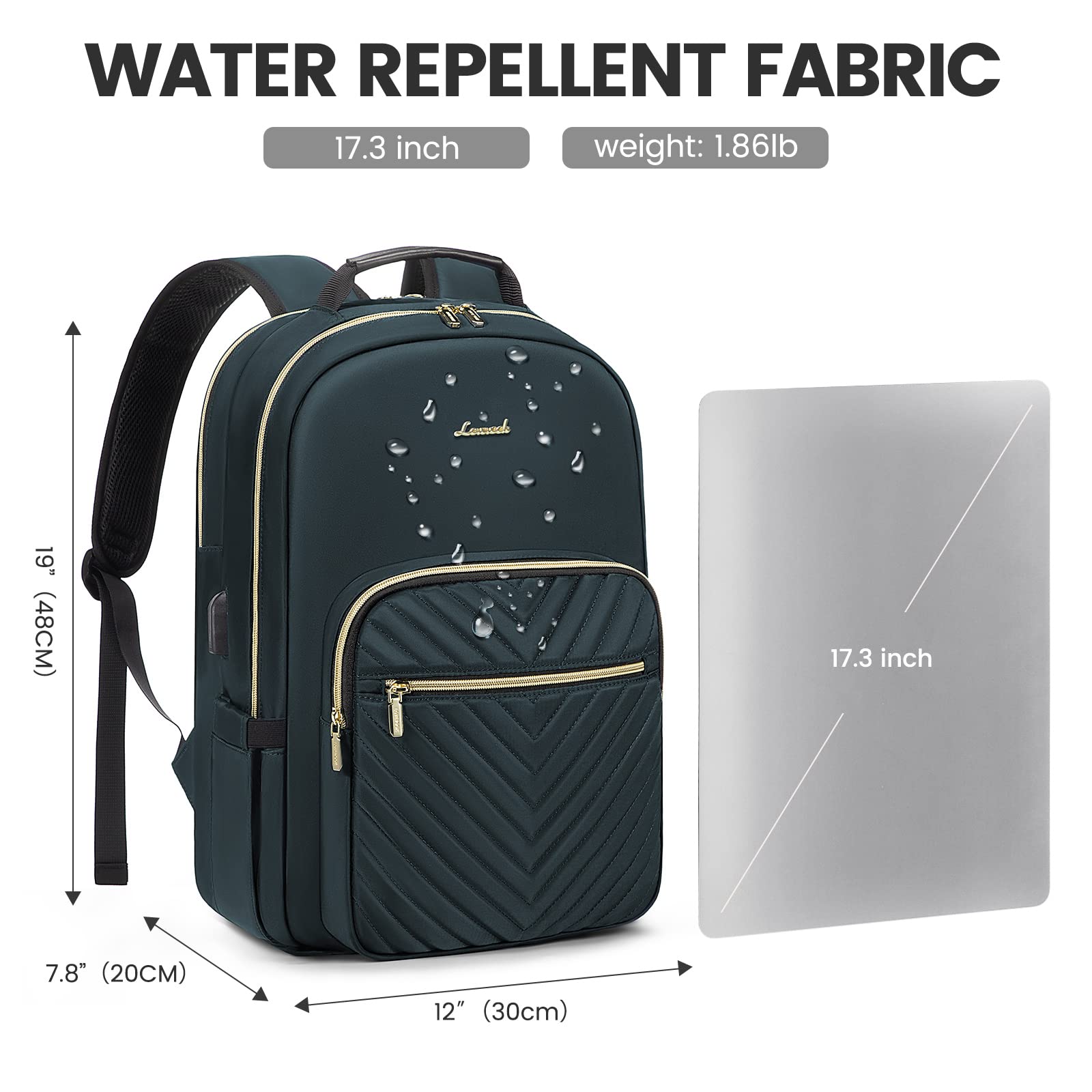 LOVEVOOK 17.3 Inch Waterproof Laptop Backpack for Women - Stylish USB Charging Travel Backpack Purse, Professional Business Work Bag for College, Teacher & Commuters - Perfect for Office, School & Airplane Carry-on (Blue-Green)