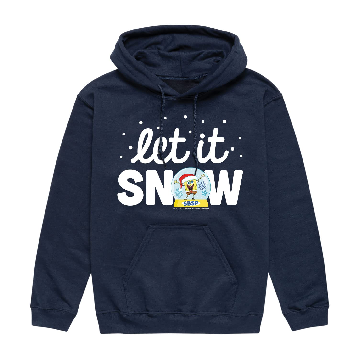 HYBRID APPAREL SpongeBob SquarePants Let It Snow Men's Pullover Hooded Fleece Sweatshirt | Warm Winter Hoodie for Casual Wear & Holiday Gifts
