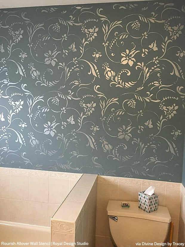 Flourish Allover Wall Stencil - DIY Home Decor Painting Template for Creative Wall Art & Accent Designs - Perfect for Bedrooms, Living Rooms, and Nursery Decor