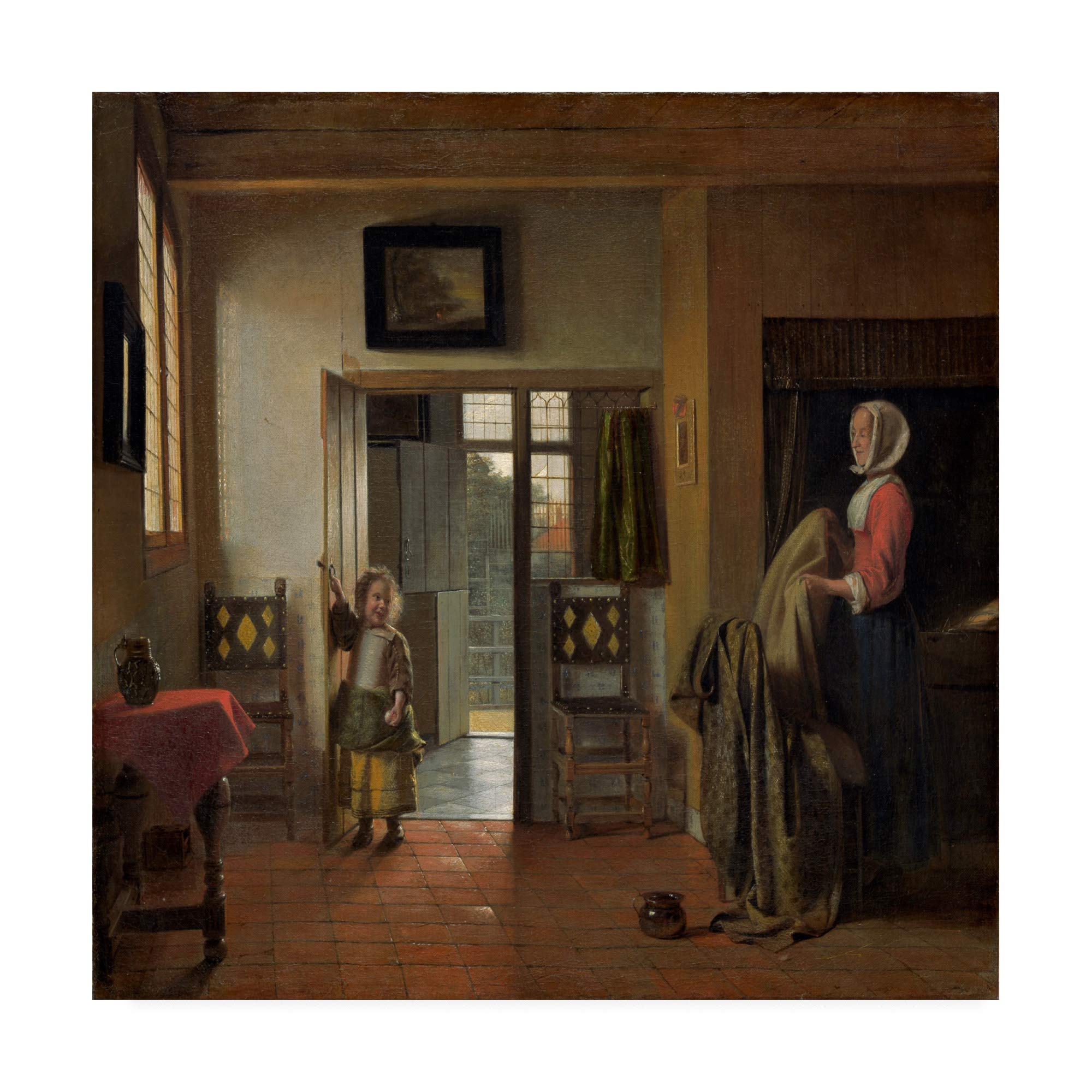 Pieter de Hooch Bedroom Painting - 18x18 Inch Fine Art Canvas Print - Classic Dutch Interior Decor for Living Room, Bedroom & Office