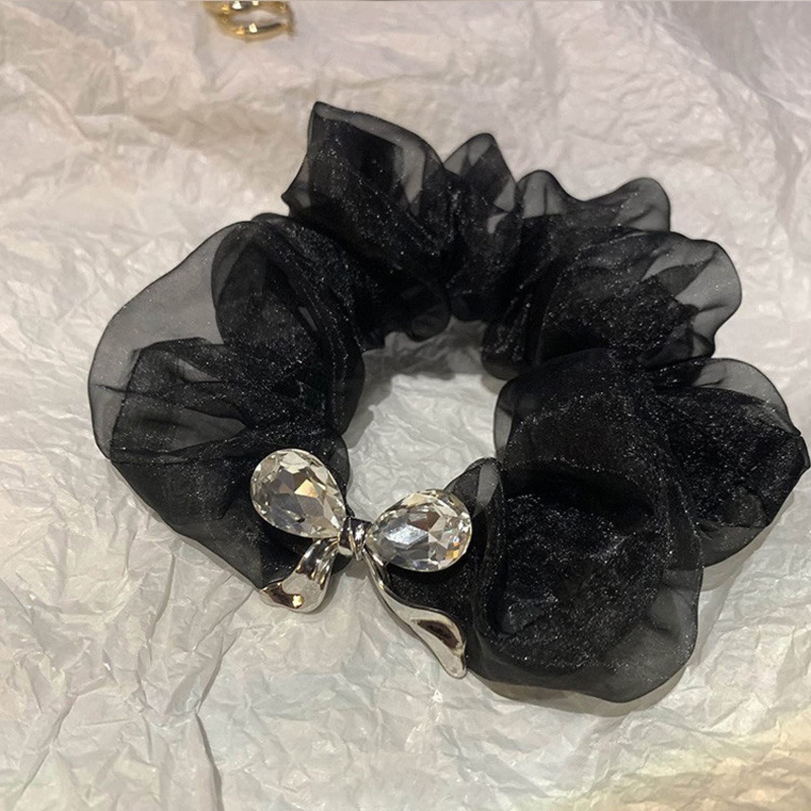 2Pcs Zircon Organza Hair Rings - Elegant Headdress Hair Ties & Hair Ropes for Women, Perfect for Weddings, Parties, and Everyday Hairstyles