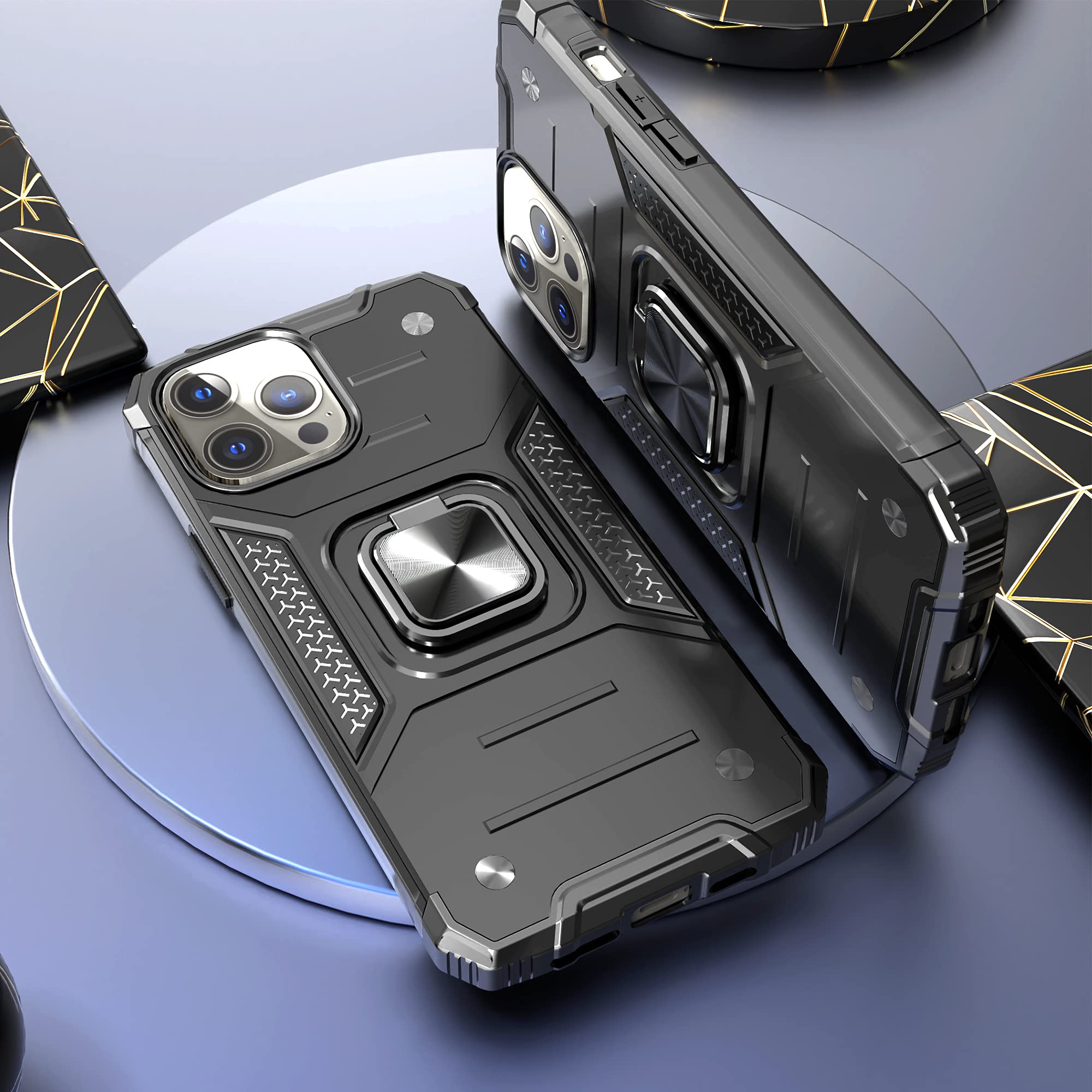 Shockproof Heavy Duty iPhone 13 Pro Max Case with Screen Protector - Slim Protective Cover with Built-in Kickstand & Car Mount Holder | Drop Tested, Lightweight Durable Phone Case for iPhone 13 Pro Max (Black) - Perfect for Outdoor Activities, Travel & Daily Protection