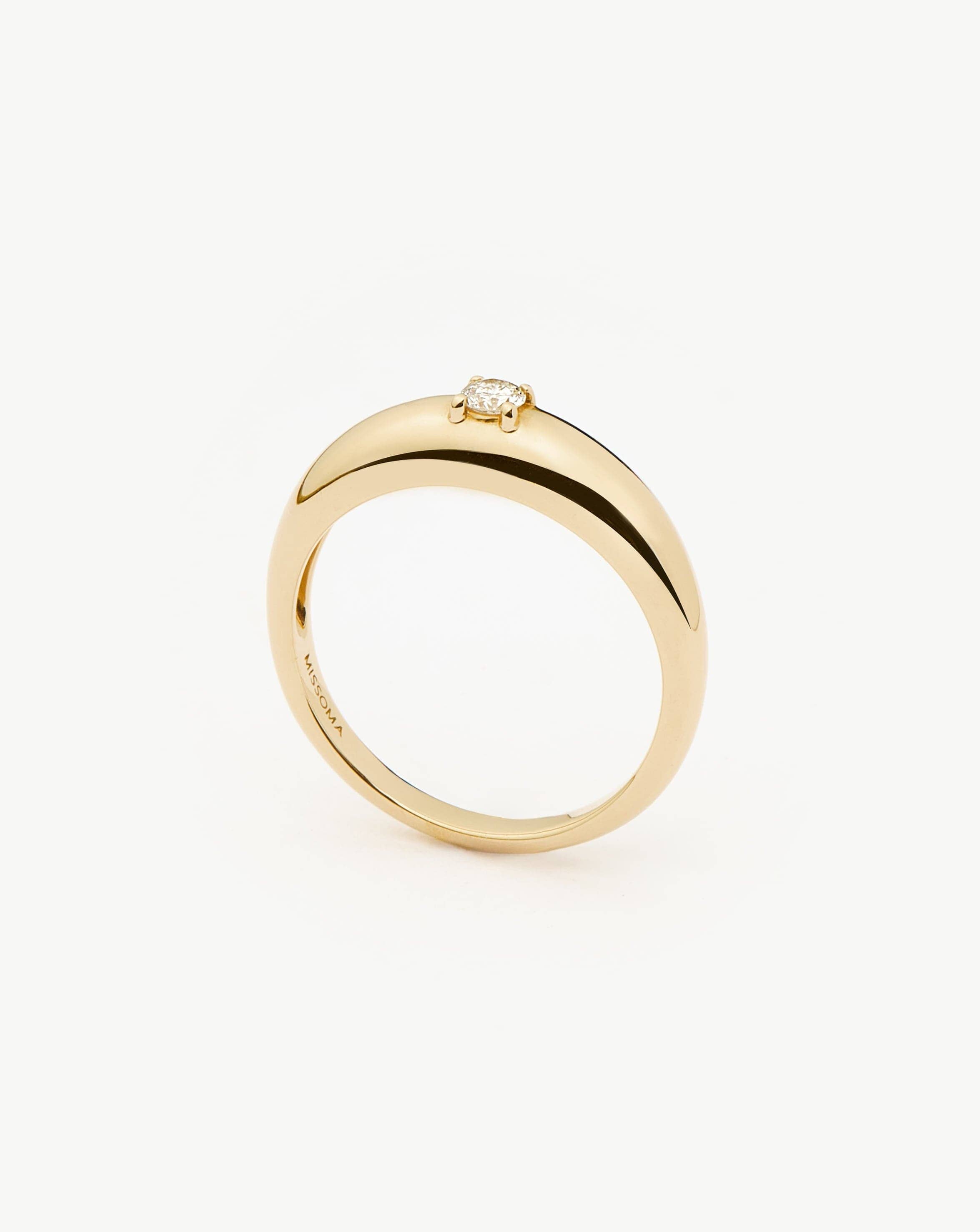 14K Solid Gold Classic Dome Ring with Single Diamond - Elegant & Timeless Jewelry for Weddings, Anniversaries, and Special Occasions