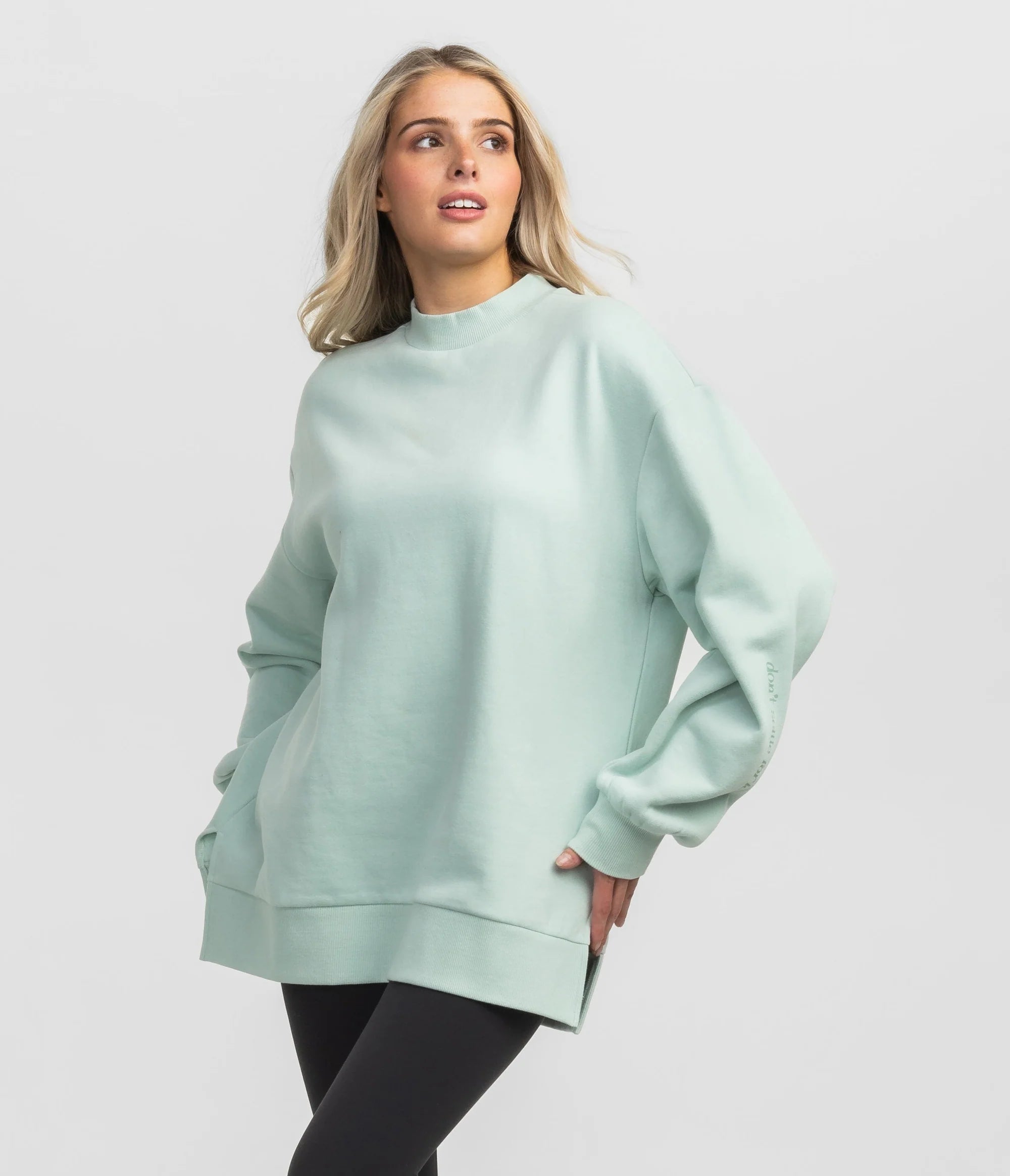 Happy Thoughts Puff Print Sweatshirt - Cozy Pullover Hoodie in Cool Mint for Women | Cute Graphic Sweater for Casual Wear, Lounge & Street Style Fashion