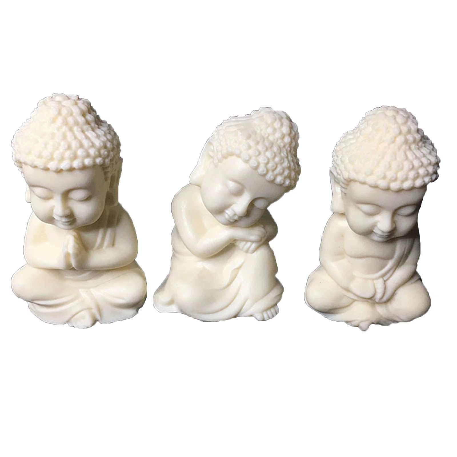 3-Piece Small Buddha Statue Set - Ivory-Colored Sakyamuni Buddha Figurine, White Buddha Decor for Home & Office, Zen Meditation Gift Idea - Perfect for Yoga Rooms, Meditation Spaces & Spiritual Gifts
