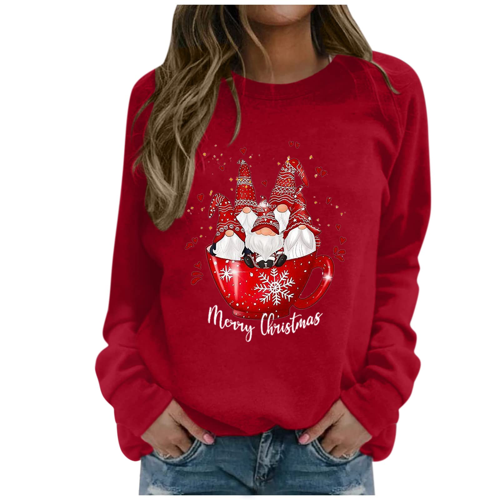 Christmas Pullover Hoodie for Women - Merry Print Long Sleeve Casual Sweatshirt | Holiday Party, Gift Giving, Winter Fashion