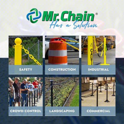 Mr. Chain Plastic Barrier Chain Pail - 1.5 Inch x 300 Foot Yellow Safety Rope for Crowd Control & Event Management | Heavy-Duty Construction Site Barrier, Warehouse Safety, Retail Queue Lines