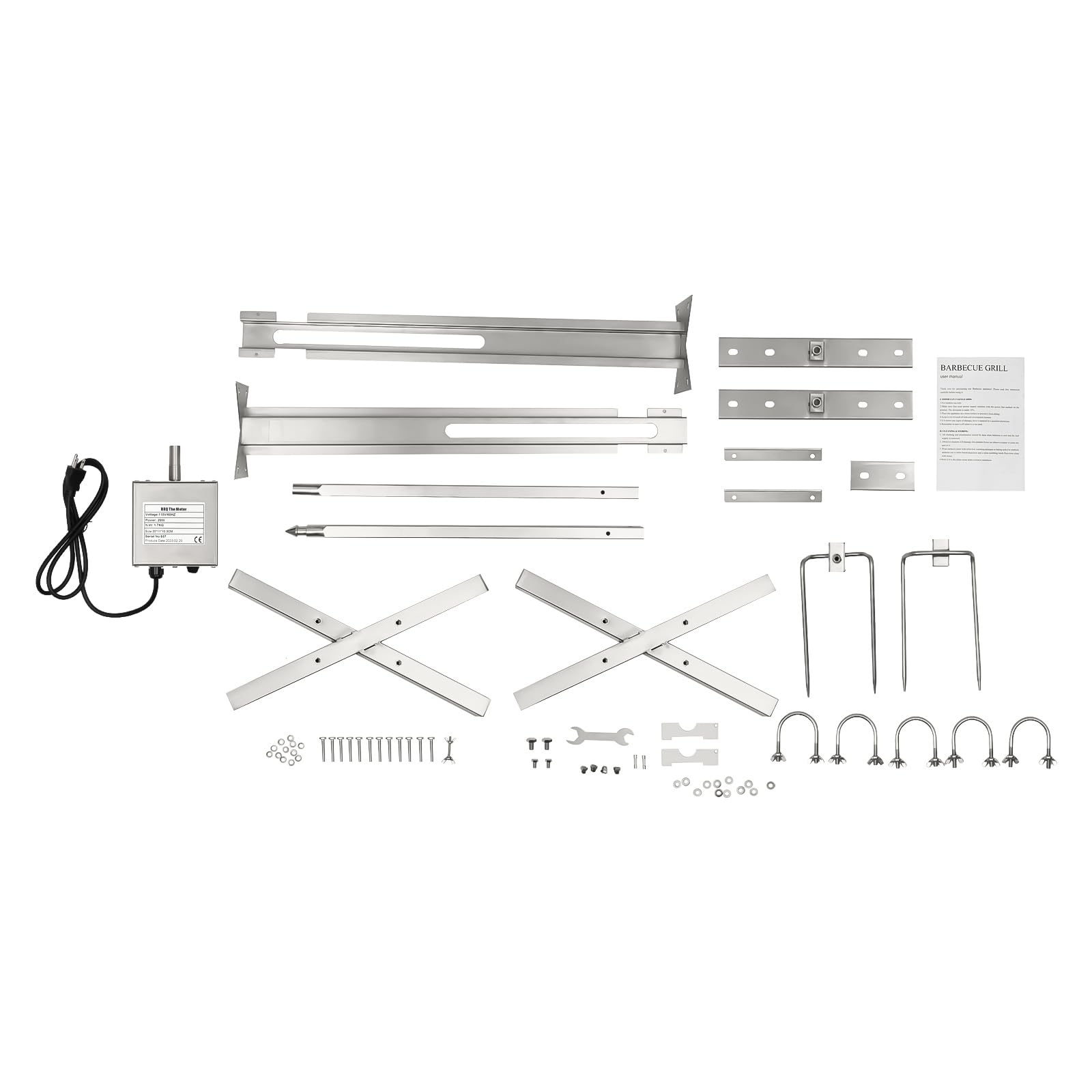 15W 110V Universal Stainless Steel Rotisserie Grill Kit - Complete BBQ Rotisserie Set for Electric Hog Roast Machine | Perfect for Backyard Grilling, Outdoor Cooking & Party Roasting