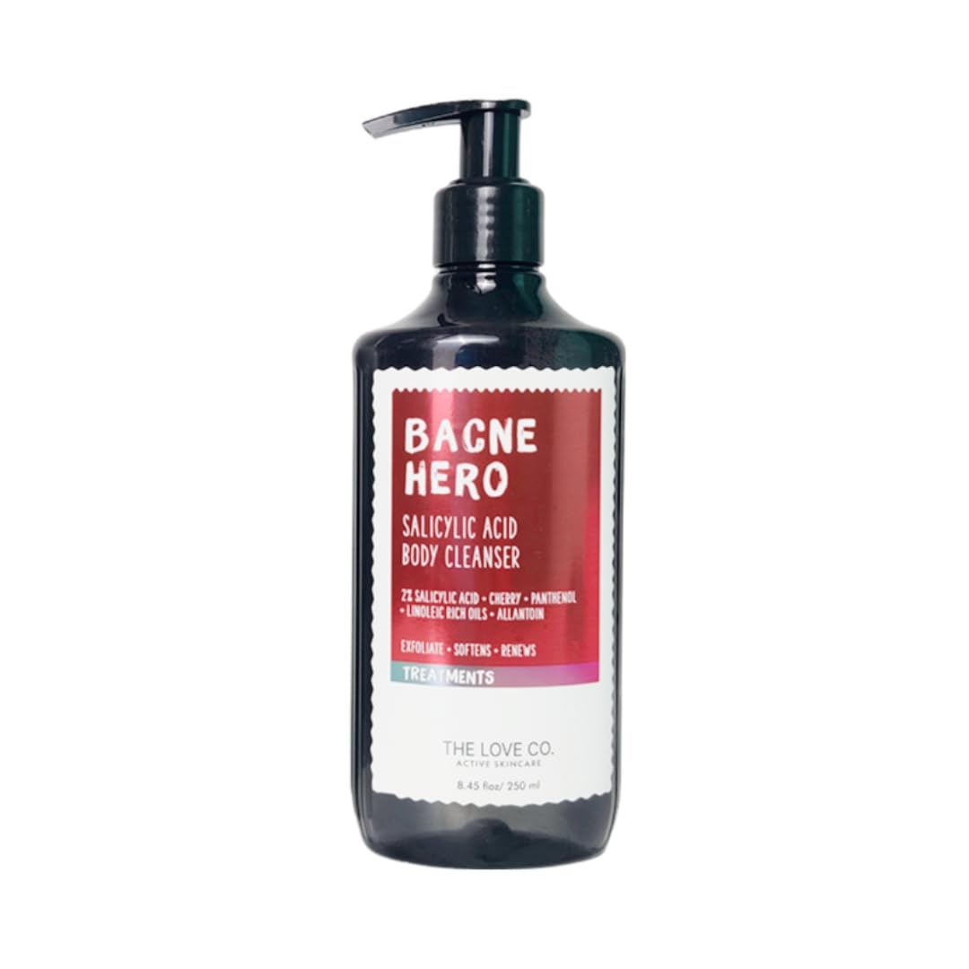 THE LOVE CO Salicylic Acid 2% Body Wash for Acne Treatment - Paraben & SLS Free Shower Gel for Men & Women | Prevents Dry, Rough, Bumpy & Strawberry Skin | Deep Cleansing Formula (250ml) - Perfect for Back Acne, Body Breakouts & Sensitive Skin Care