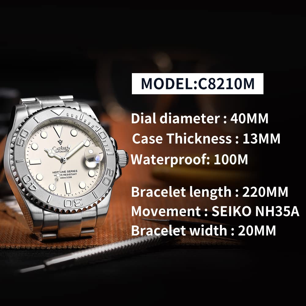 CADISEN Men's Automatic Mechanical Watch - Luxury Leather Strap, Waterproof, Sapphire Crystal - Perfect for Business, Casual & Outdoor Activities