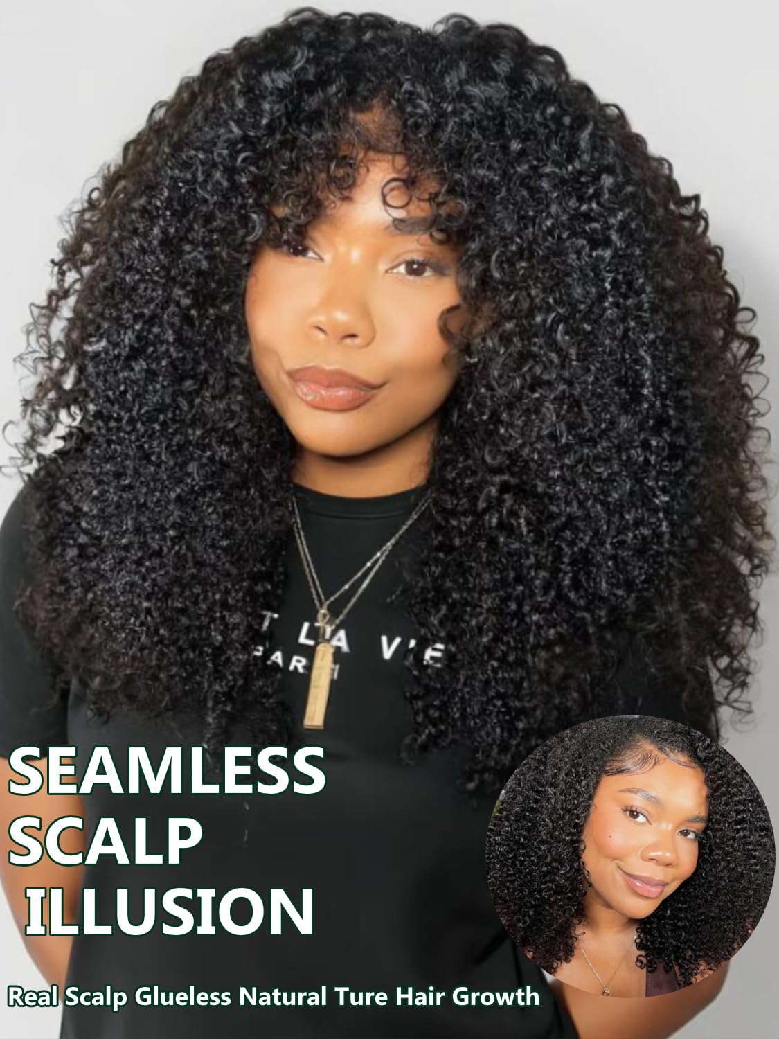 KLAIYI 4C Kinky Curly V Part Human Hair Wig | Glueless No Leave Out U Part Wig | Afro Curly Clip-in Half Wig | 150% Density 22 Inch Natural Black | Beginner Friendly | Perfect for Daily Wear, Special Occasions & Protective Styling