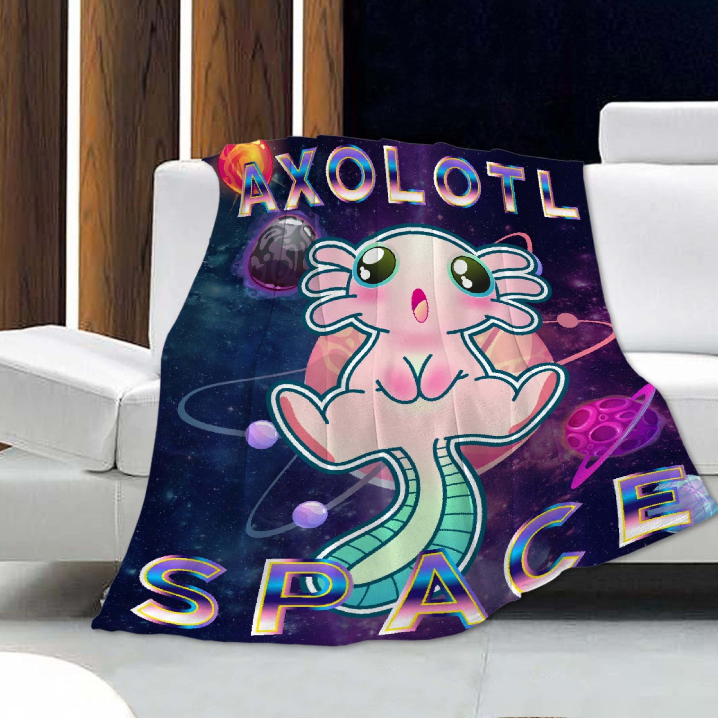 Cute Axolotl Flannel Blanket - Soft Salamander Print Throw (120