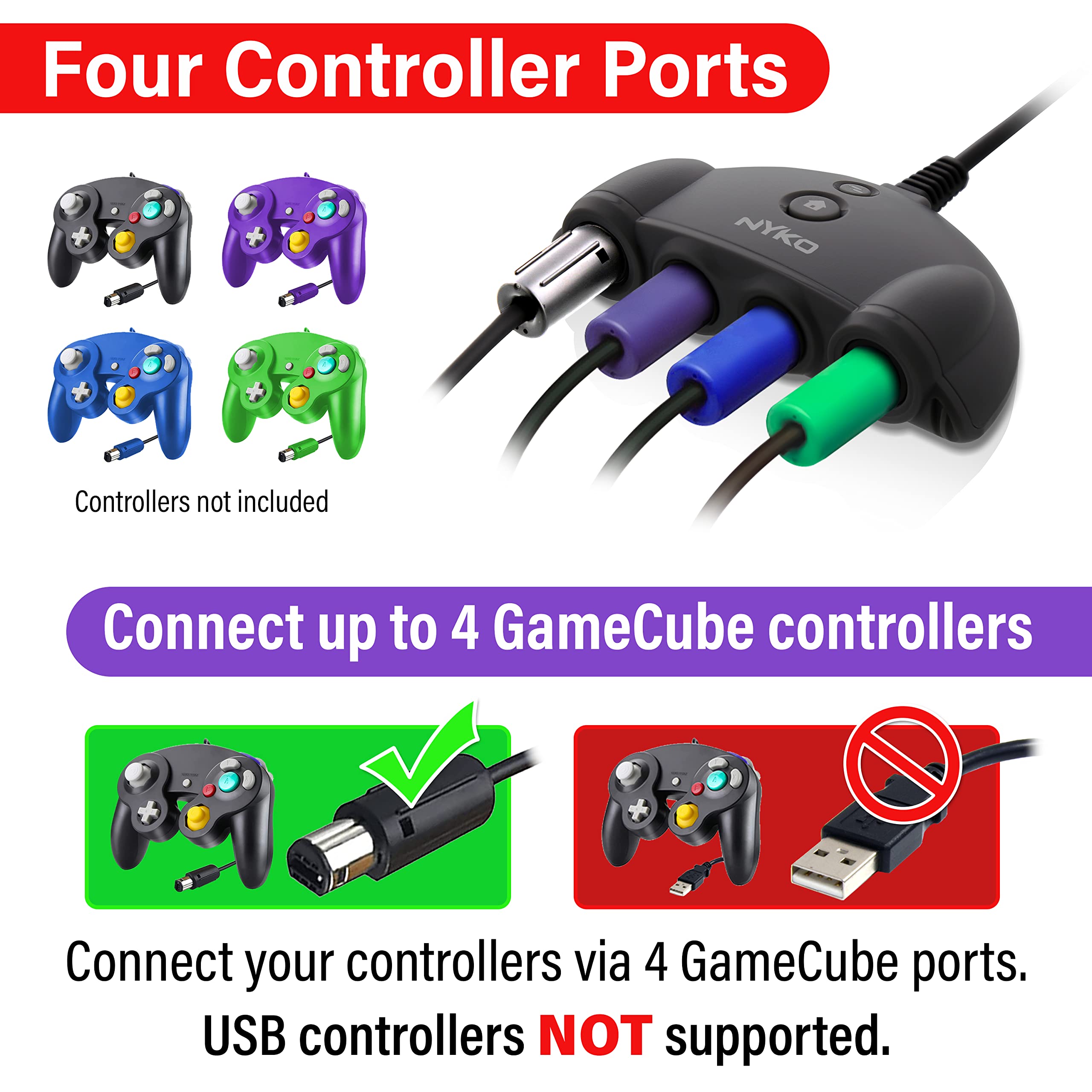 Nyko GameCube Controller Adapter - 4 Port for Nintendo Switch with Turbo Mode | Perfect for Smash Bros & Retro Gaming