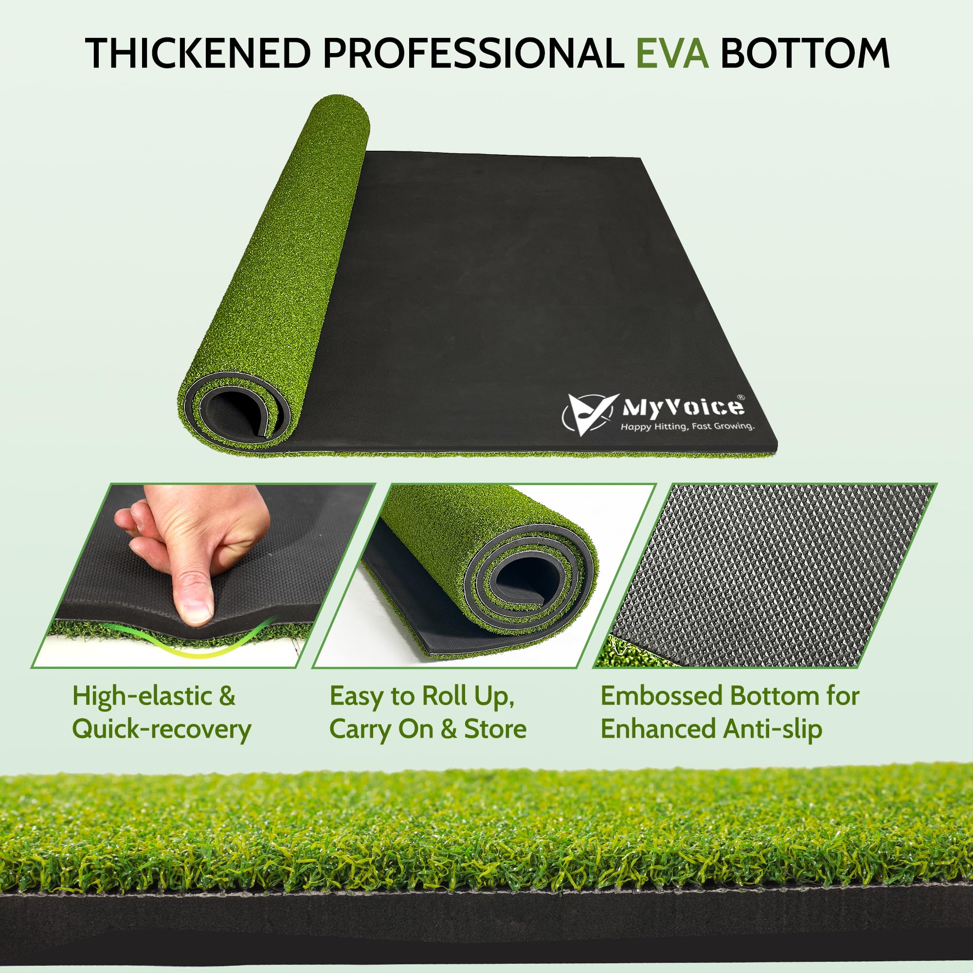 Premium MyVoice Pro 5x4ft Thickened Golf Mat Set - High-Elastic Non-Slip Base with Multiple Turf Options for Indoor/Outdoor Golf Training | Perfect for Driving Range Practice, Backyard Golf & Home Putting Green Setup