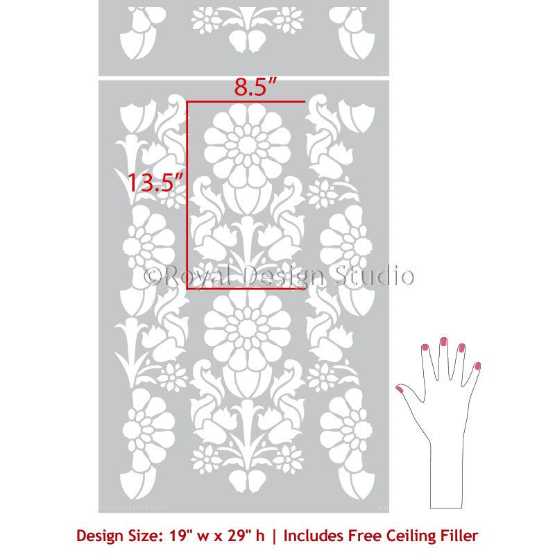 Brittany Floral Stripe Wall Stencil - DIY Home Decor Painting Template for Bedroom, Living Room & Nursery - Reusable Wall Art Design