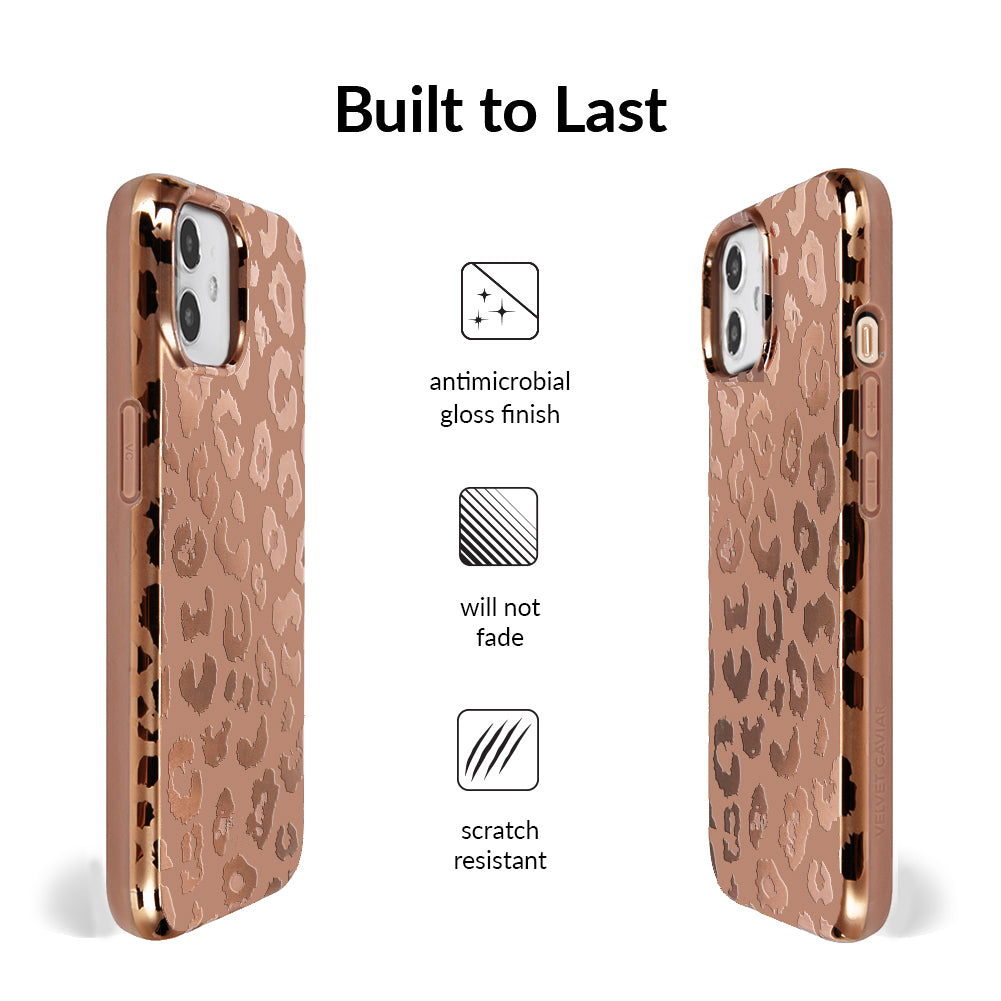 Bronze Chrome Leopard Print iPhone Case - Stylish Protective Cover for iPhone 13/14/15 Pro Max | Perfect for Fashion Lovers & Wild Animal Print Enthusiasts