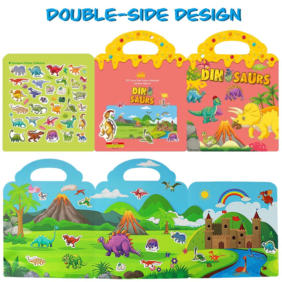 Reusable Sticker Books for Kids - Dinosaur Sticker Activity Books for Toddlers Ages 3-5, Educational Learning Toys for Boys & Girls, Perfect Birthday Gifts & Travel Entertainment for Preschoolers