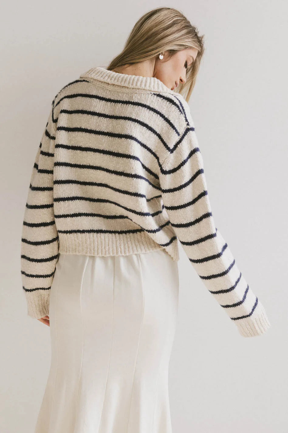 Navy Blue Striped Knit Cardigan for Women - Soft & Cozy Long Sleeve Open Front Sweater - Perfect for Fall Layering, Office Wear & Casual Outfits