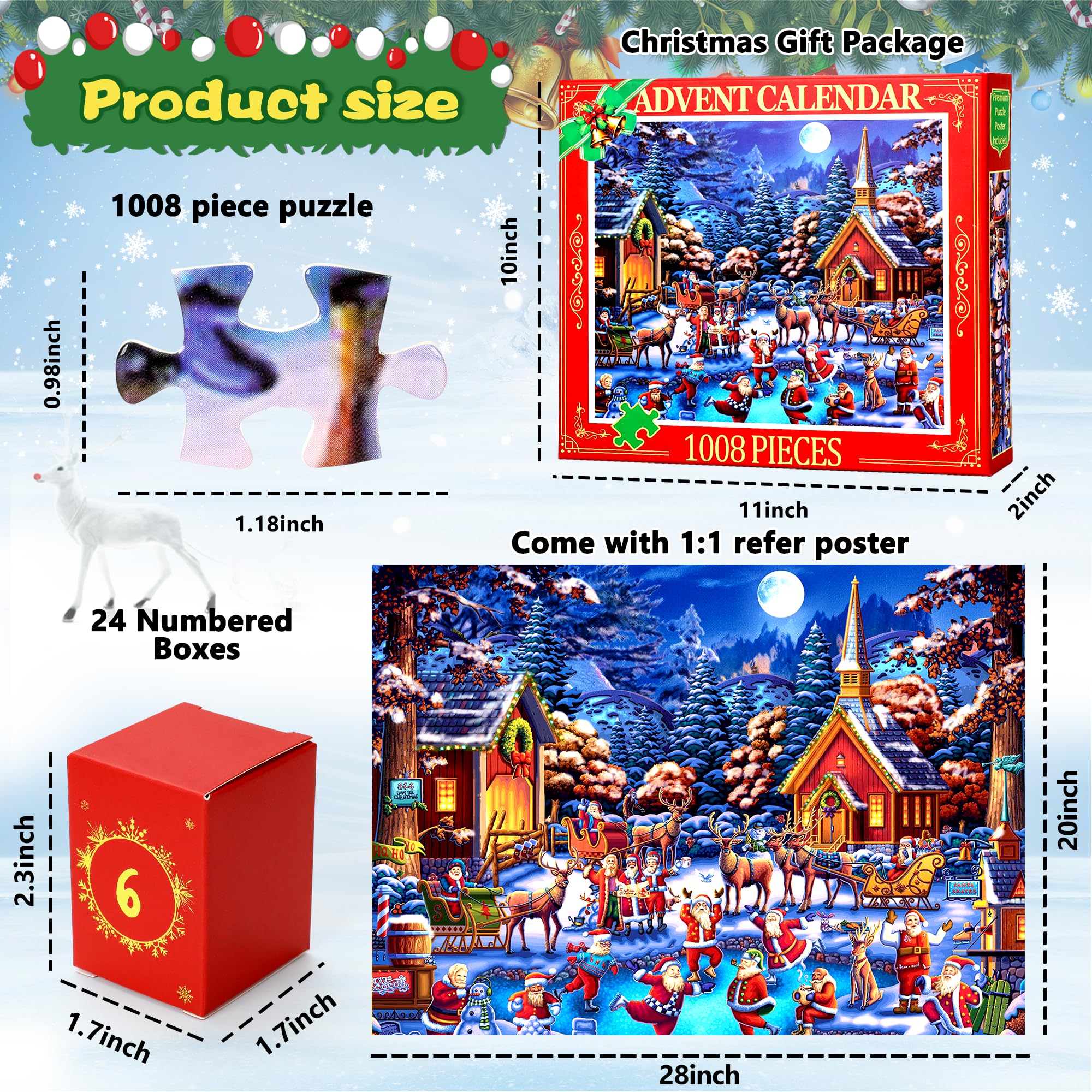 2024 Advent Calendar Jigsaw Puzzle - 1008 Piece Christmas Countdown Puzzle for Home Decor, Family Game & Holiday Activity - Fun Gift for Kids & Adults