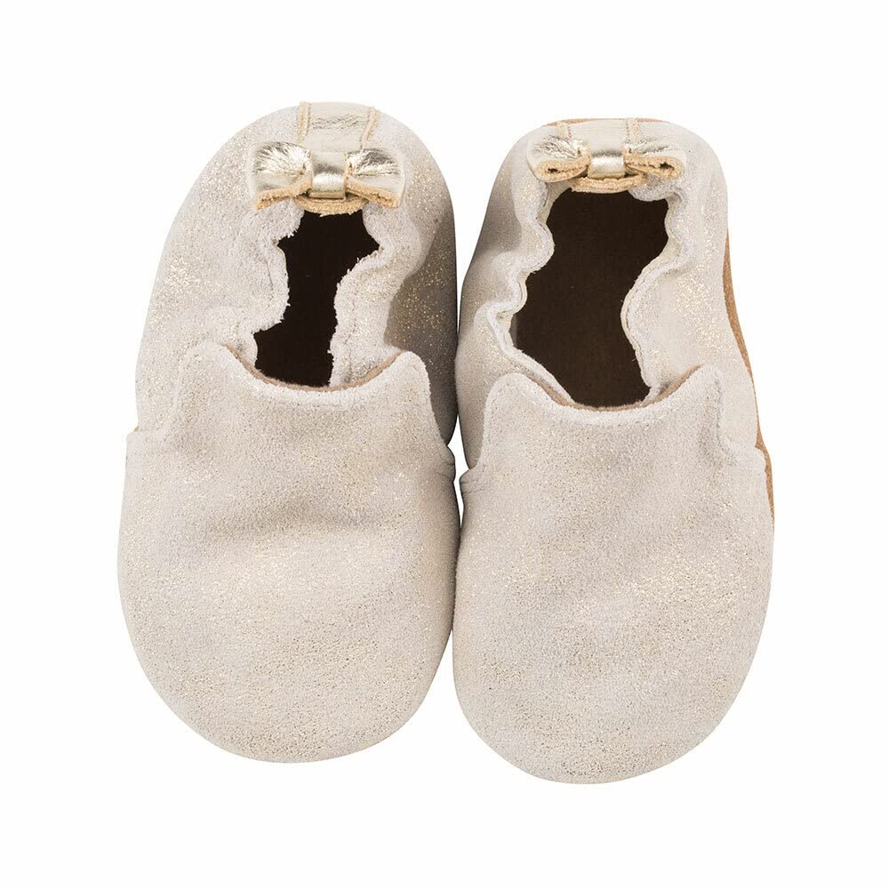 Robeez Baby Girls Gold Shimmer Crib Shoes - Soft Sole First Walkers for Infants & Toddlers - Perfect for Special Occasions, Photo Shoots & Everyday Wear