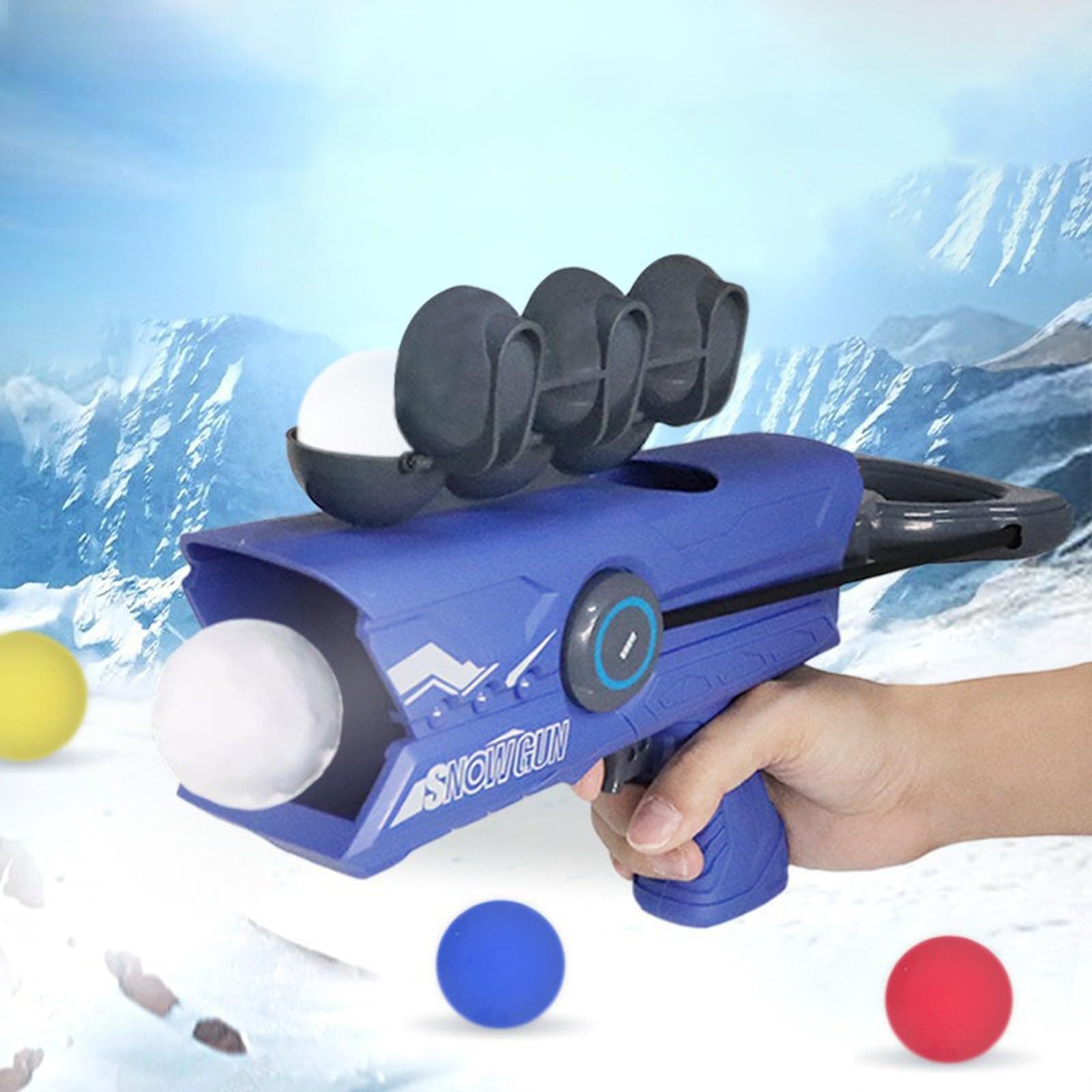 Snowball Launcher Gun for Kids - Winter Outdoor Toy with 3 Duck-Shaped Clips | Snow Ball Maker & Launcher for Snowball Fights & Winter Fun (Blue)