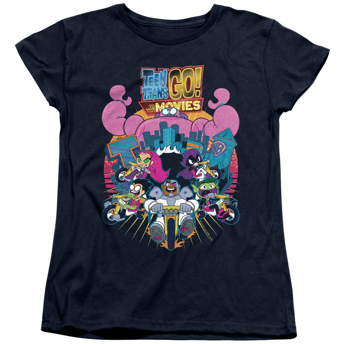 Teen Titans Go to The Movies Burst Through Graphic Women's T-Shirt | Superhero Cartoon Fan Apparel | Perfect for Cosplay, Comic Con & Casual Wear