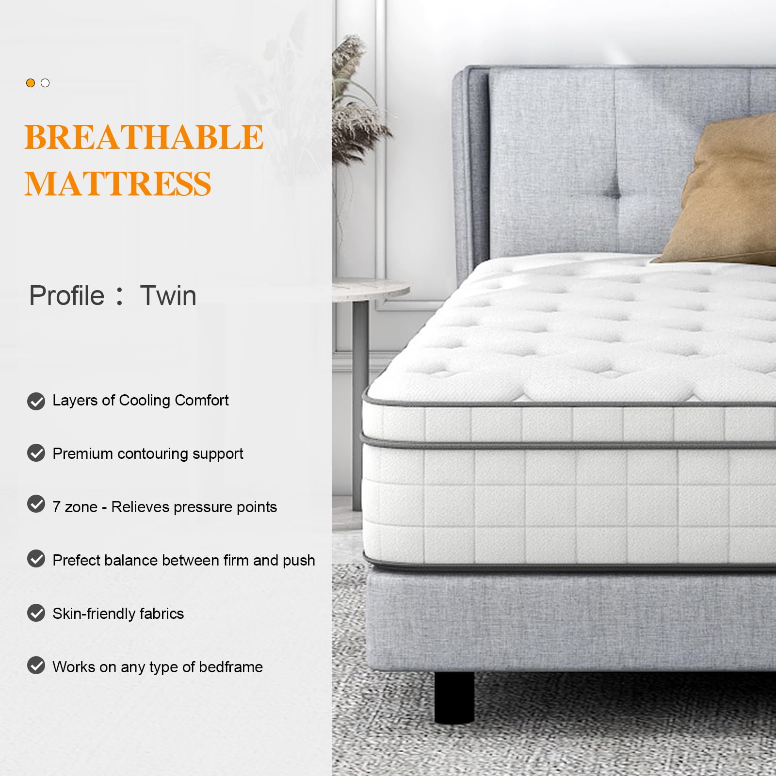 10 Inch Twin Hybrid Mattress - Medium Firm Innerspring with Breathable Foam & Pocket Coils for Motion Isolation - Bed in a Box for Guest Rooms, Kids' Rooms & Small Spaces