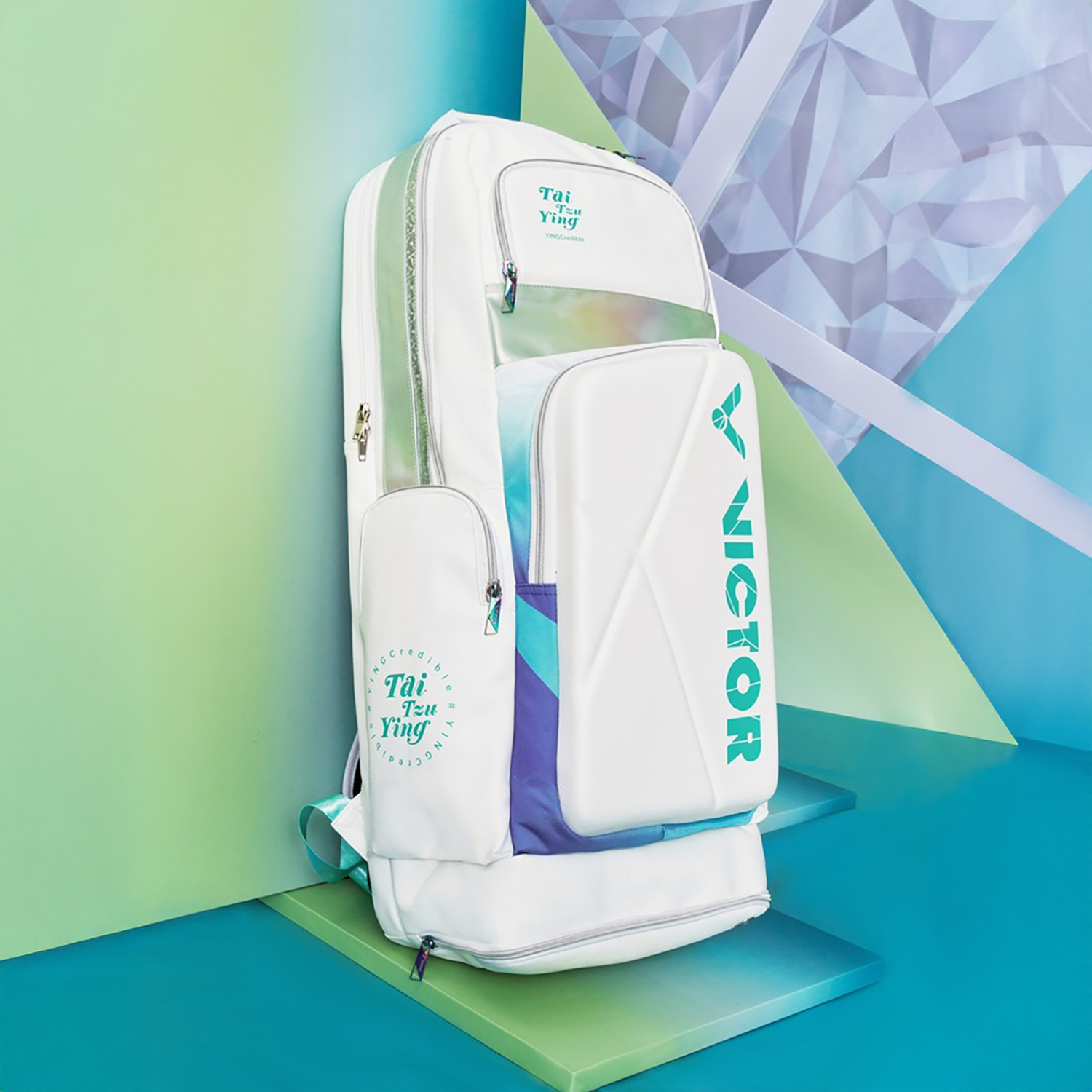 Victor Tai Tzu Ying Badminton Backpack BR5833TTY - Lightweight Sports Bag for Tennis & Gym (Bright White/Cockatoo Green) - Perfect for Training, Travel & School Use
