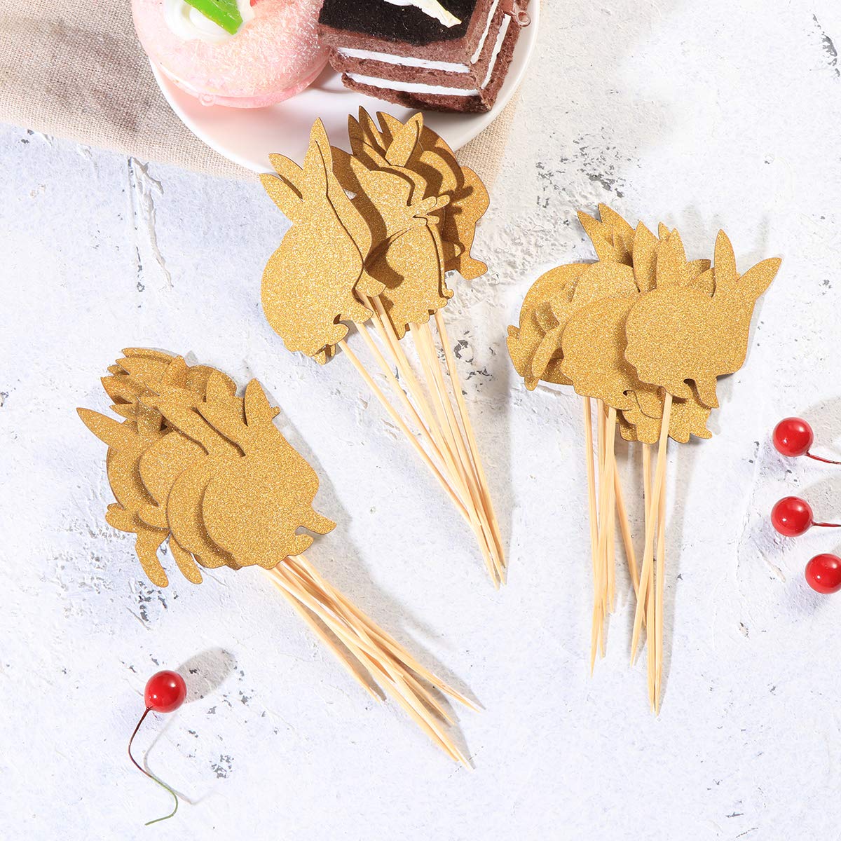 24 Pcs Gold Glitter Easter Bunny Cake Toppers - Rabbit Cake Picks for Cupcake Decorations, Easter Day & Birthday Party Supplies (Perfect for DIY Desserts, Holiday Baking, and Festive Celebrations)