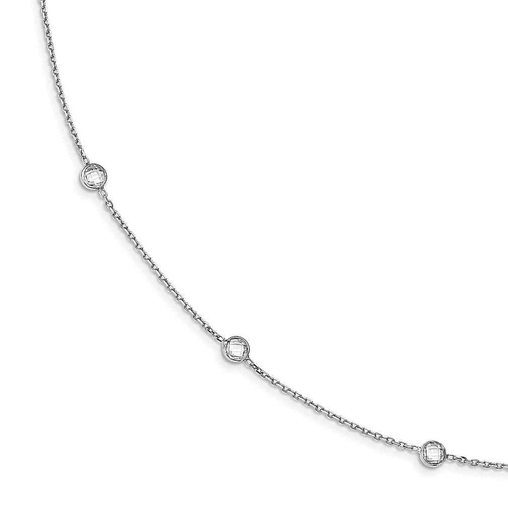 925 Sterling Silver 9-Station Cubic Zirconia CZ Chain Necklace with Pendant Charm Beads - Elegant Fine Jewelry for Women | Perfect Gift for Her, Birthday, Anniversary & Special Occasions