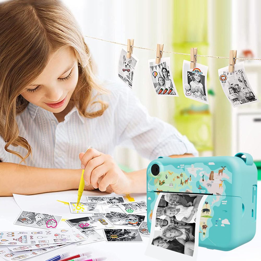 AVZYARDY Instant Print Camera for Kids - Portable Video Camera with 3 Rolls Photo Paper, Selfie Camera Toy for Toddlers, Perfect Birthday & Holiday Gift for Boys & Girls (Blue) - Great for Travel, Parties, and Family Memories