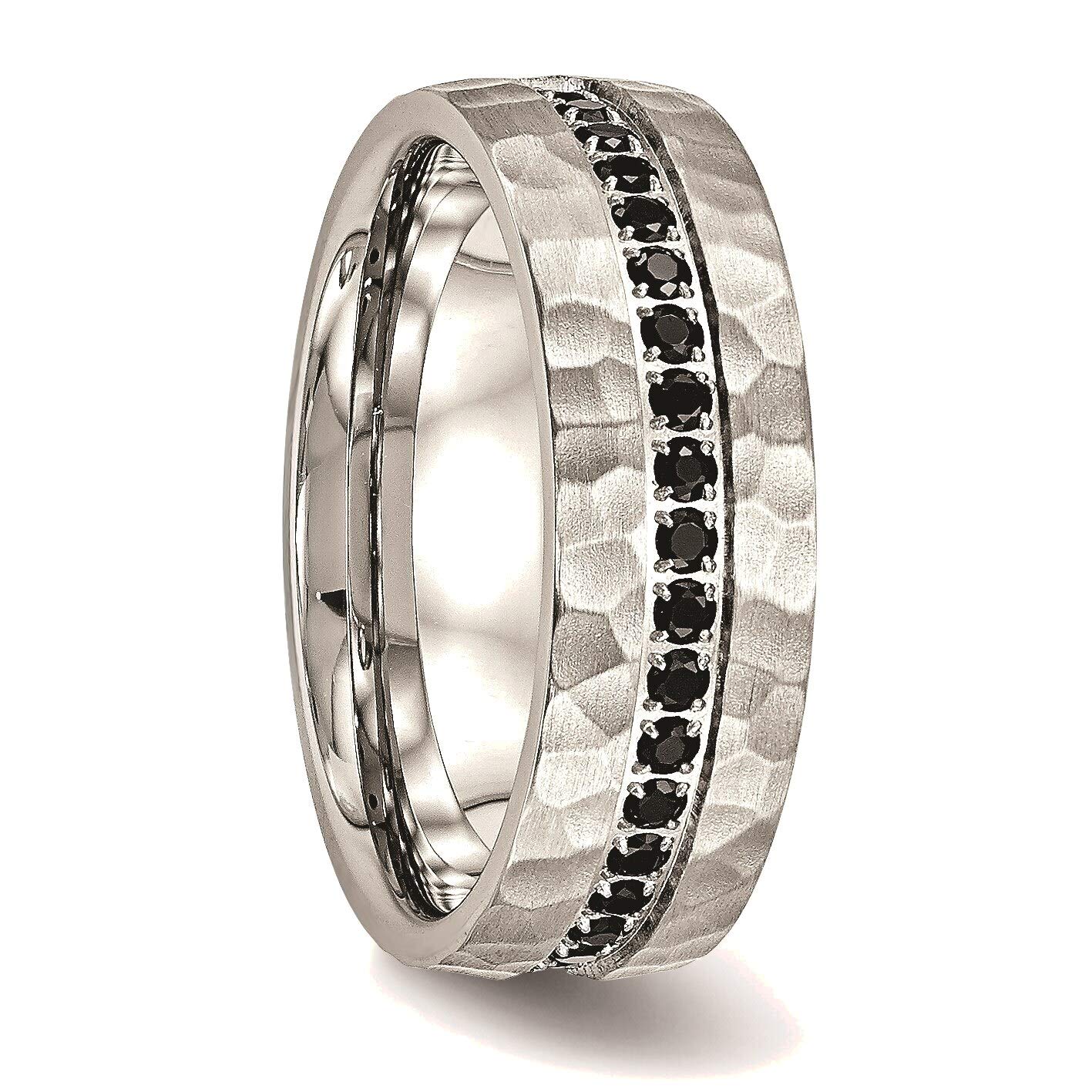 Bonyak Stainless Steel Black CZ Hammered Ring - Size 12.5 | Brushed & Polished Finish | Durable Jewelry for Men & Women | Perfect for Weddings, Parties & Everyday Wear
