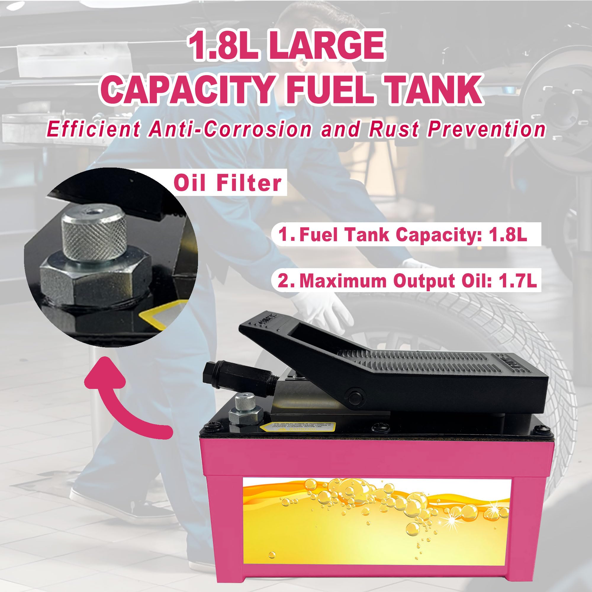 10,000 PSI Air Hydraulic Pump with 1.7L Reservoir - 3/8