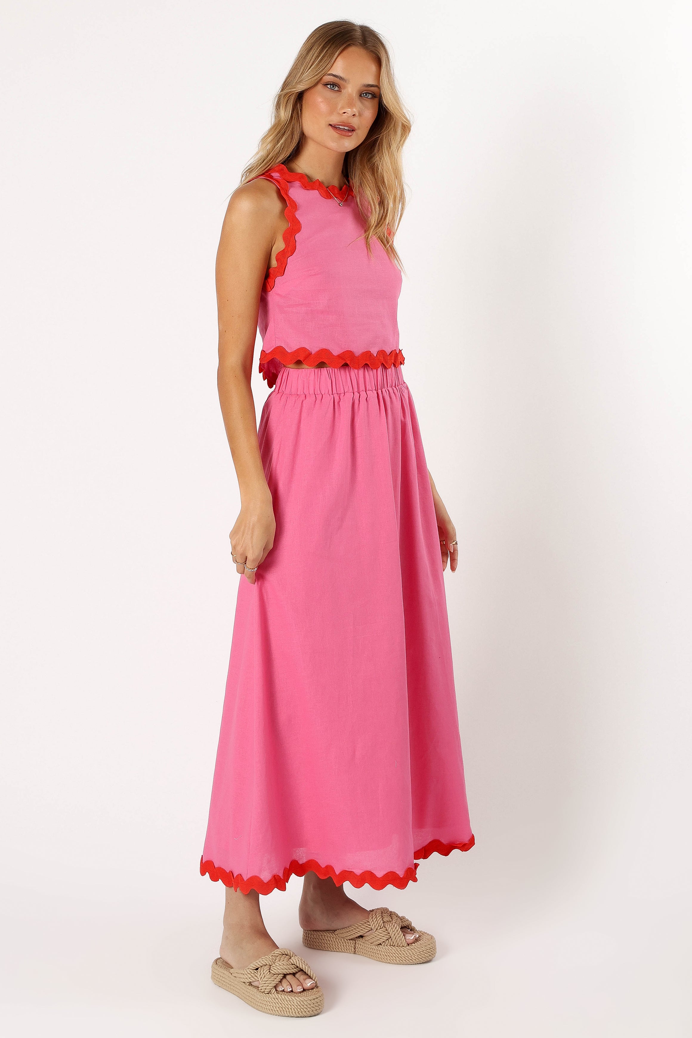 Chrissy Two Piece Set - Women's Pink & Red Matching Outfit for Summer, Beach, and Casual Wear | Trendy Co-ord Set for Parties, Vacations, and Daily Fashion