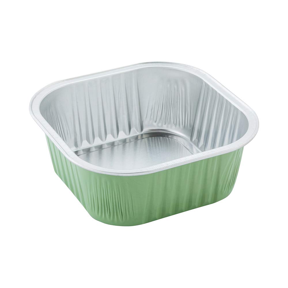 10 oz Disposable Ramekins - 100 Pack Square Creme Brulee Cups | Oven & Freezer Safe Aluminum Baking Dishes for Desserts, Pistachio Green | Perfect for Catering, Restaurants & Home Baking